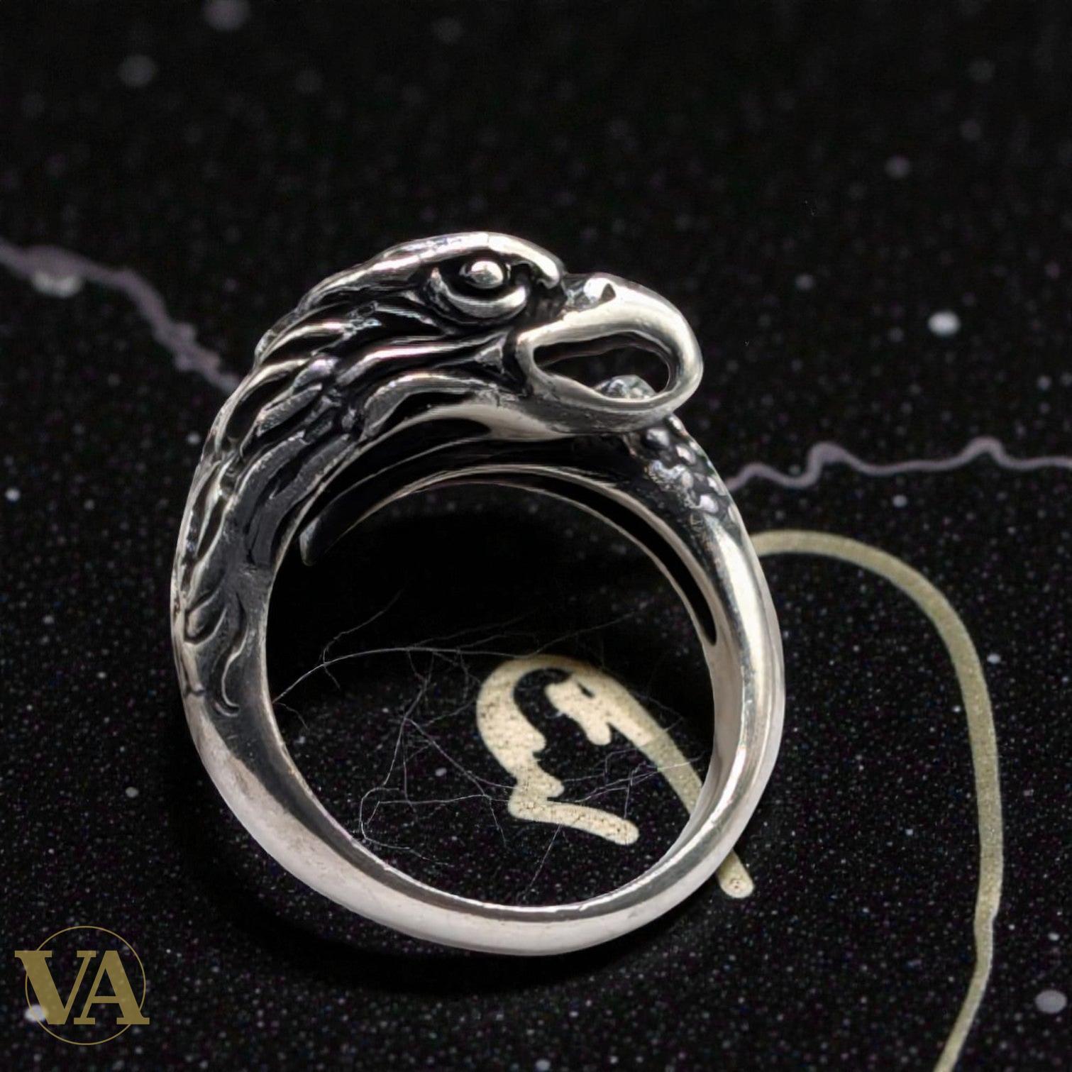 Bague Homme Argent 925 Tête d’Aigle – Sculpture Totem Animalier