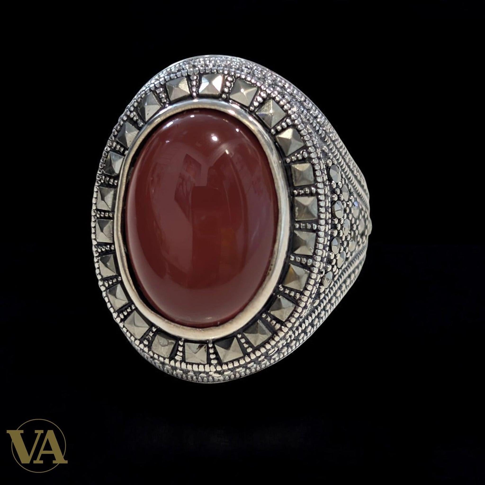 Bague Homme Argent 925 – Cornaline Naturelle Ovale - Argent 925 - Vindicta