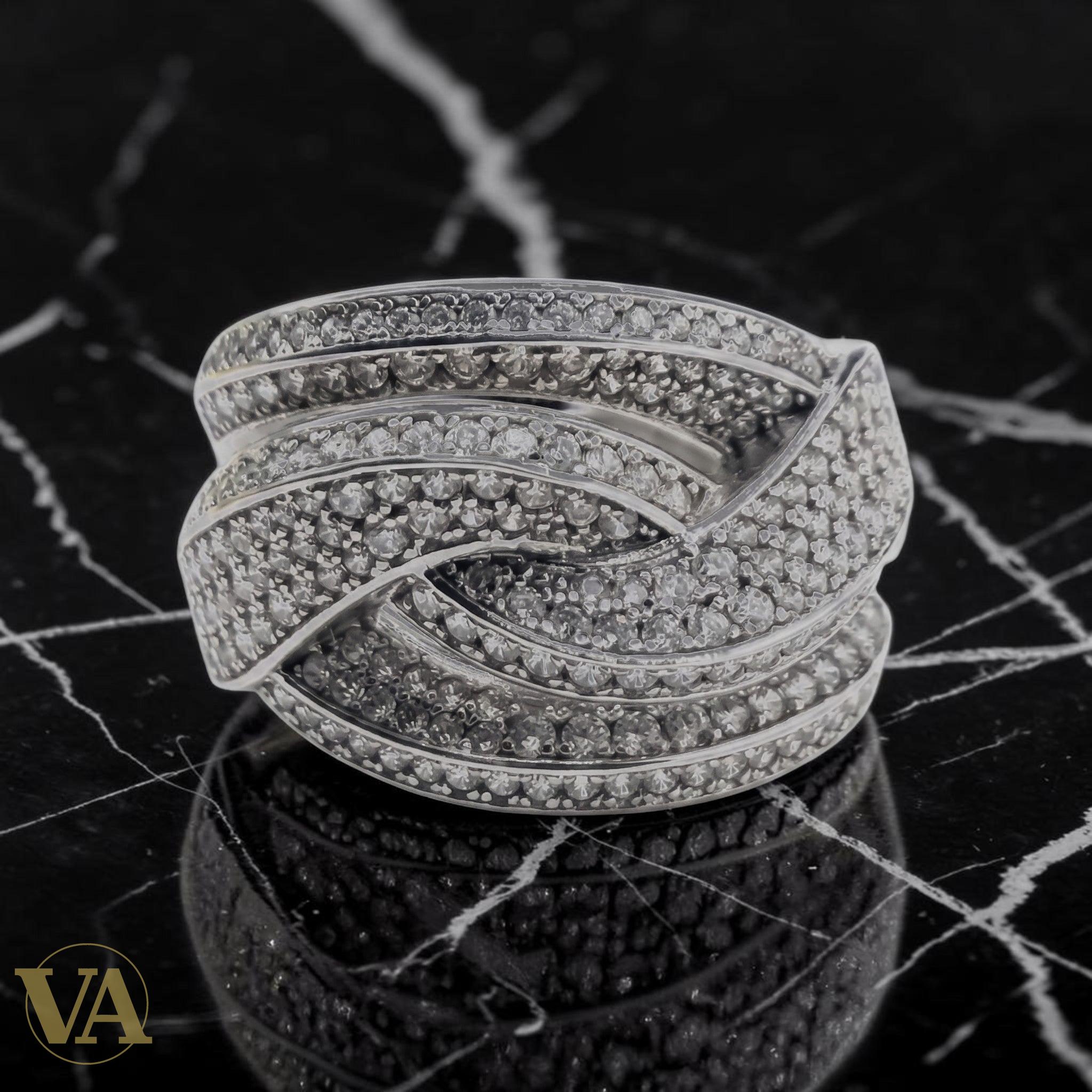 Bague Femme Argent 925 Pavé Zirconium Blanc Rubans Entrelacés
