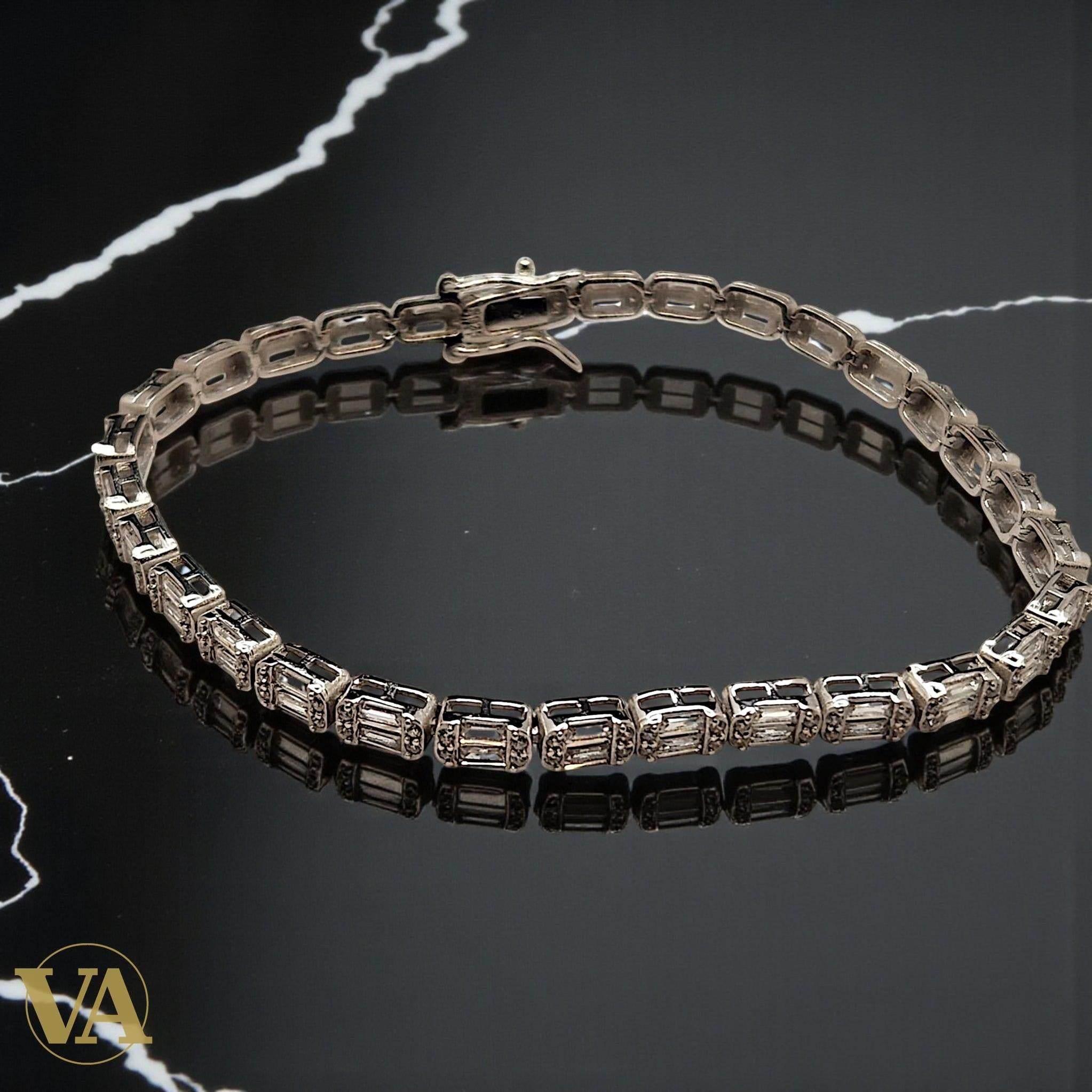 Bracelet Femme Argent 925 – Tennis Élégant à Oxydes Rectangulaires