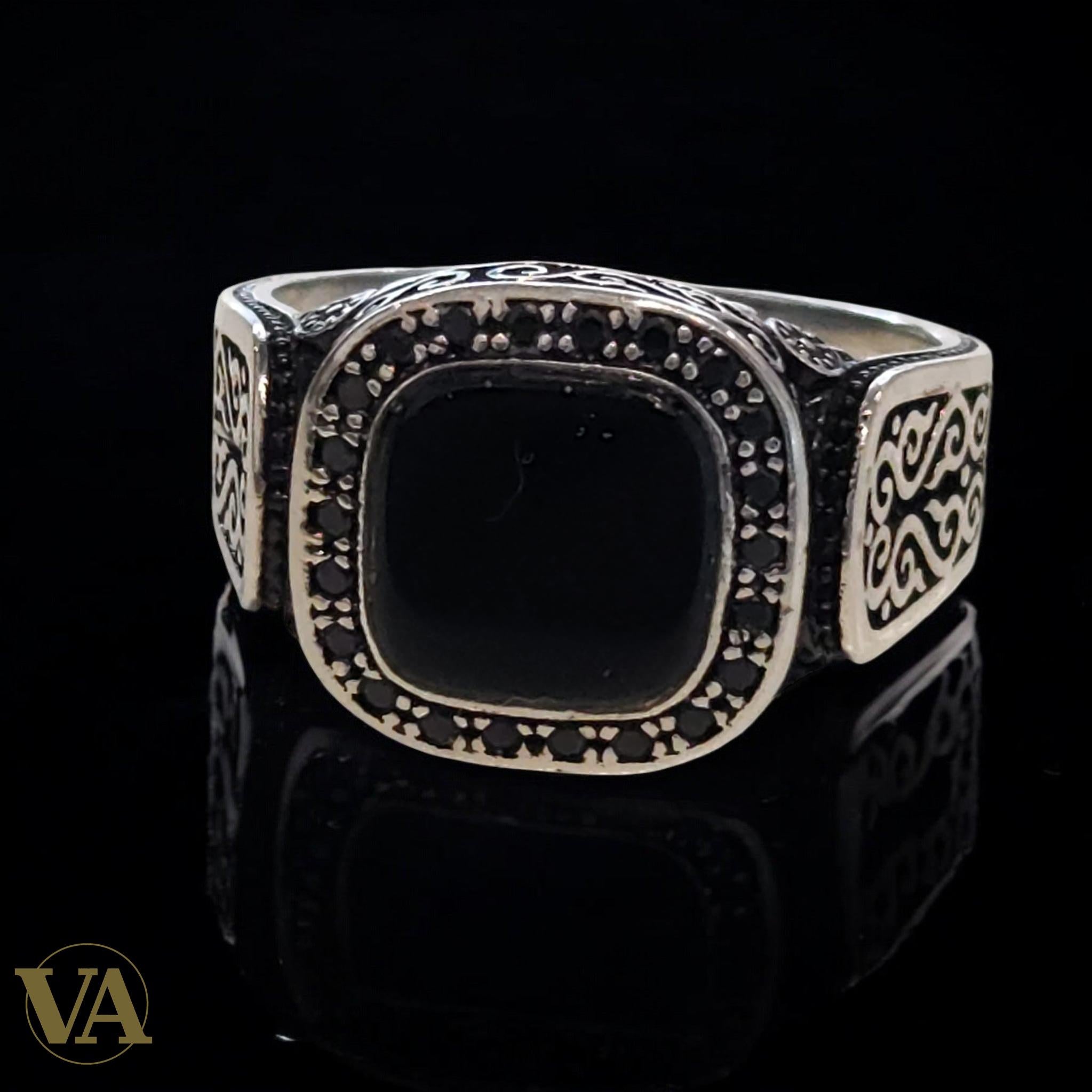Bague Homme Argent 925 Onyx & Marcassites