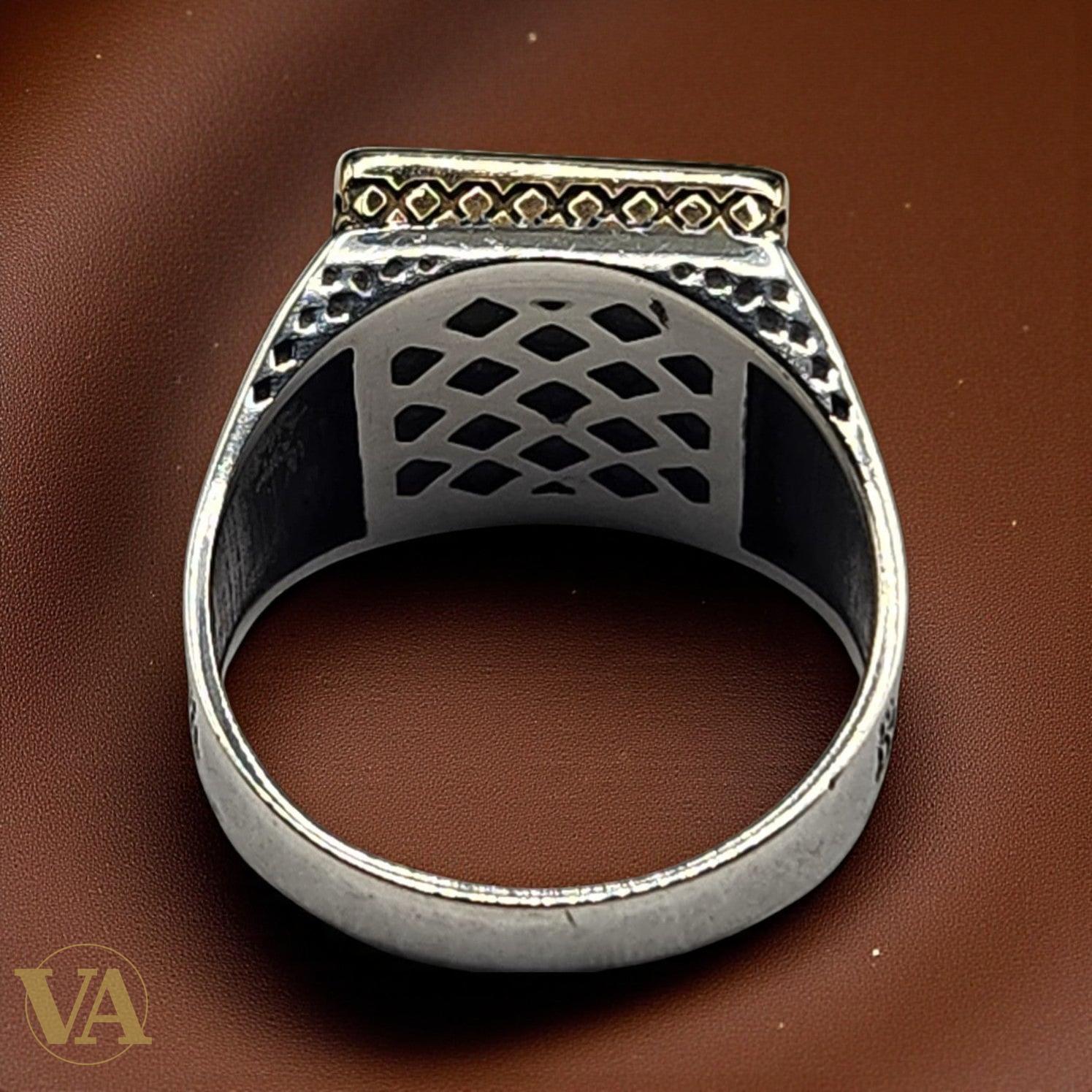 Bague Homme Argent 925 – Design Carré Bicolore avec Onyx Noir