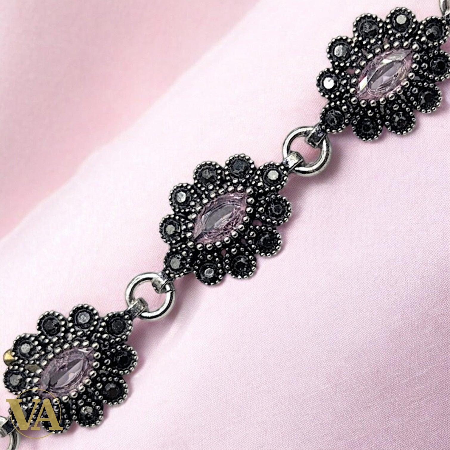 Bracelet Femme Argent 925 Améthyste & Marcassite Vintage