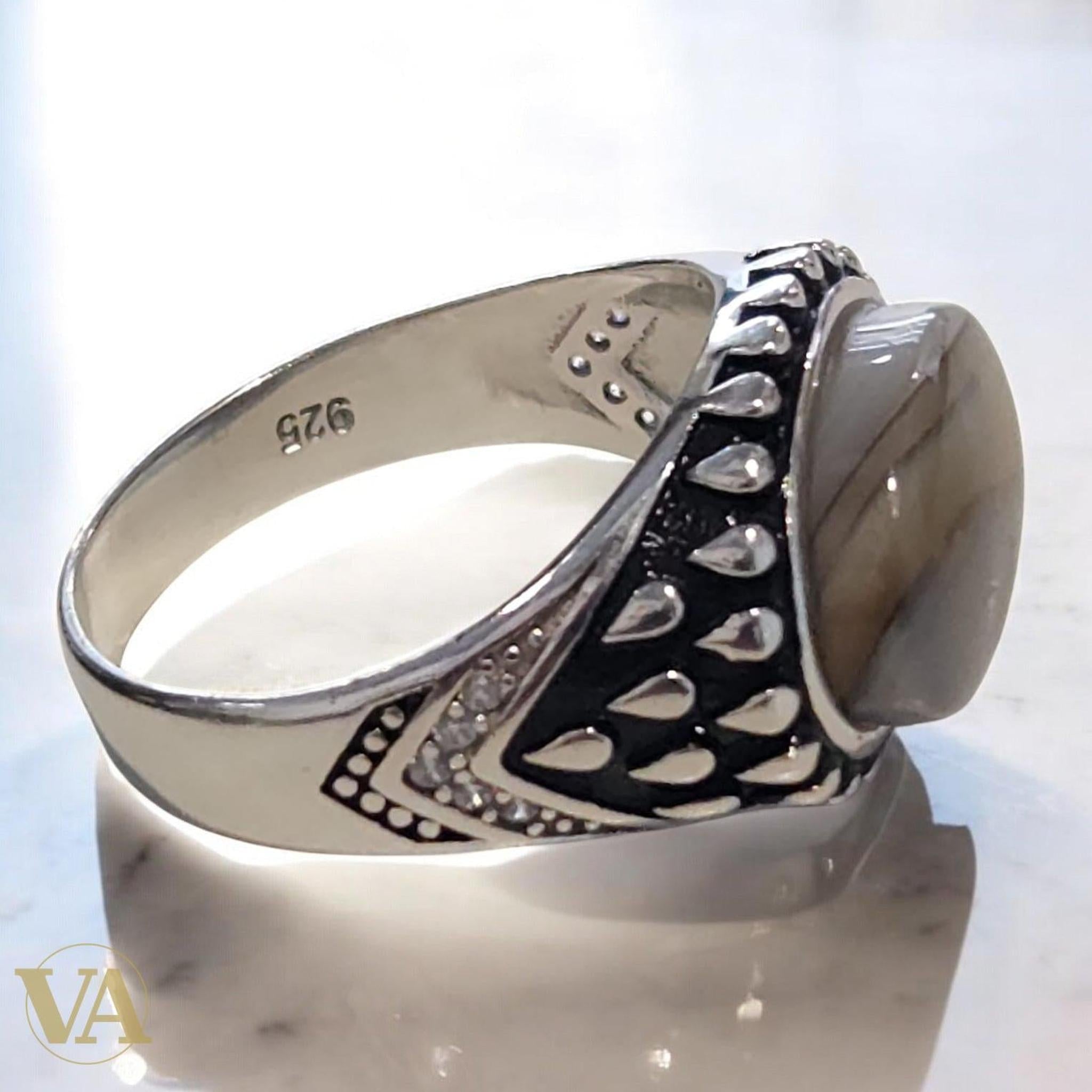 Bague homme argent 925 avec agate ovale naturelle - Argent 925 - Vindicta