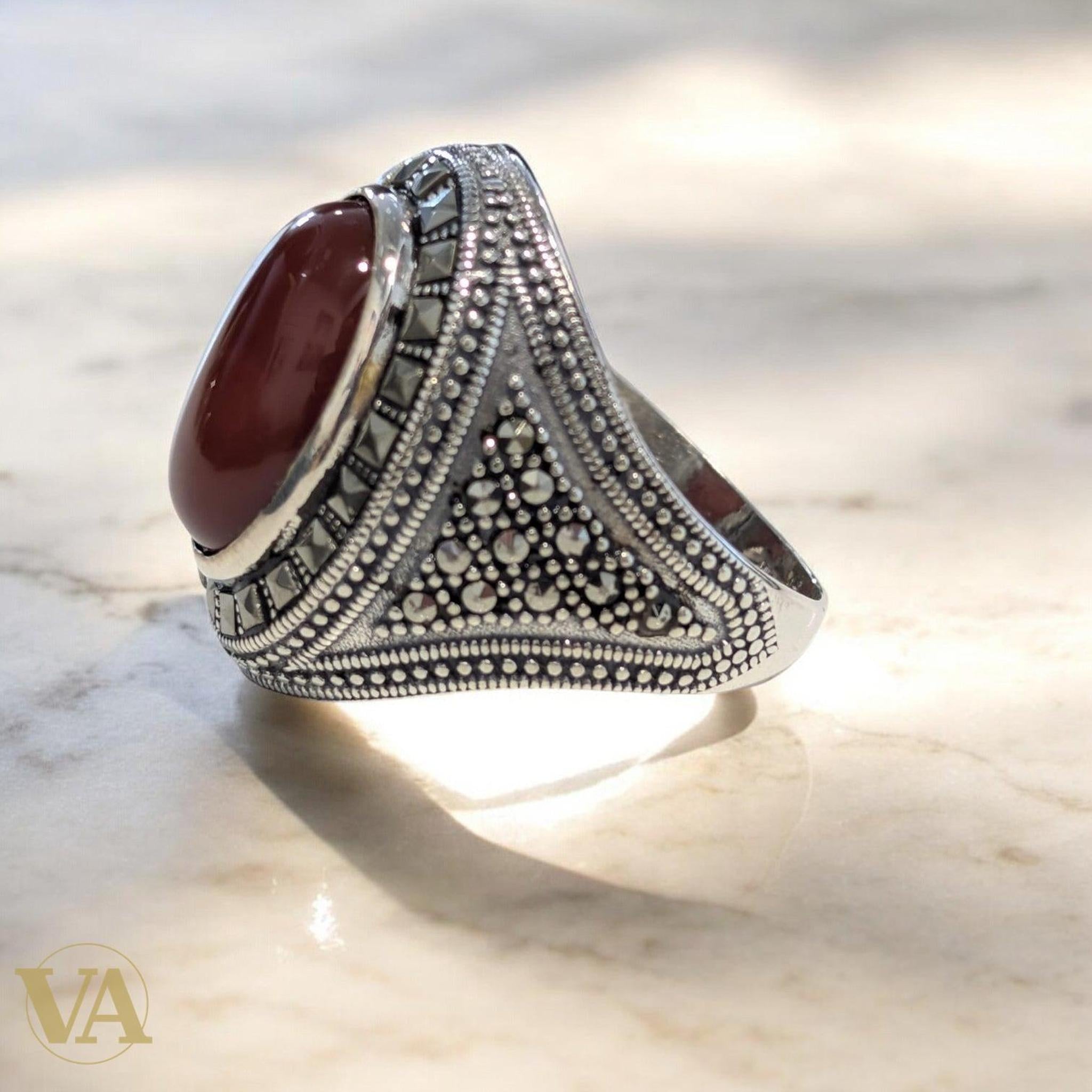 Bague Homme Argent 925 – Cornaline Naturelle Ovale - Argent 925 - Vindicta