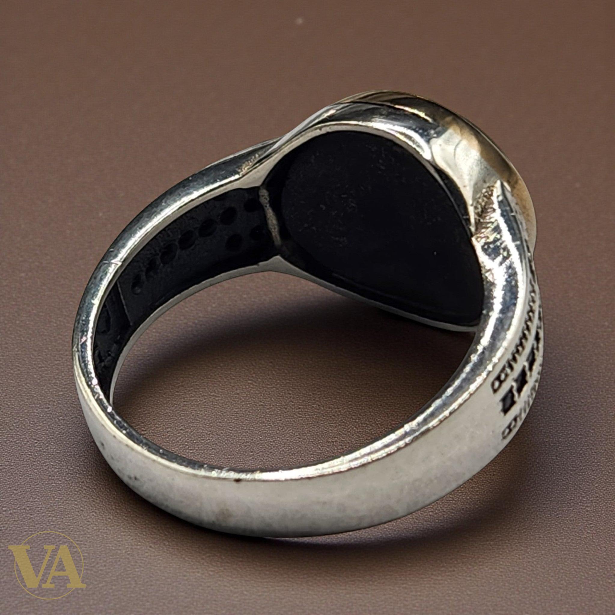 Bague Homme Argent 925 – Onyx noir ovale & détails ciselés