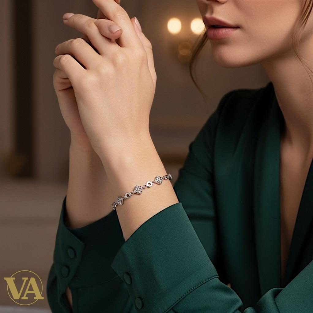 Bracelet femme argent 925 maillons zirconium et pavés carrés