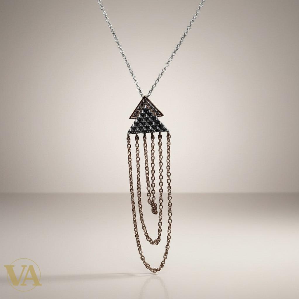 Collier Femme Argent 925 Plaqué Or Rose — Pendentif Double Triangle Pavé Cascade Chaînes | Bijoux Vindicta