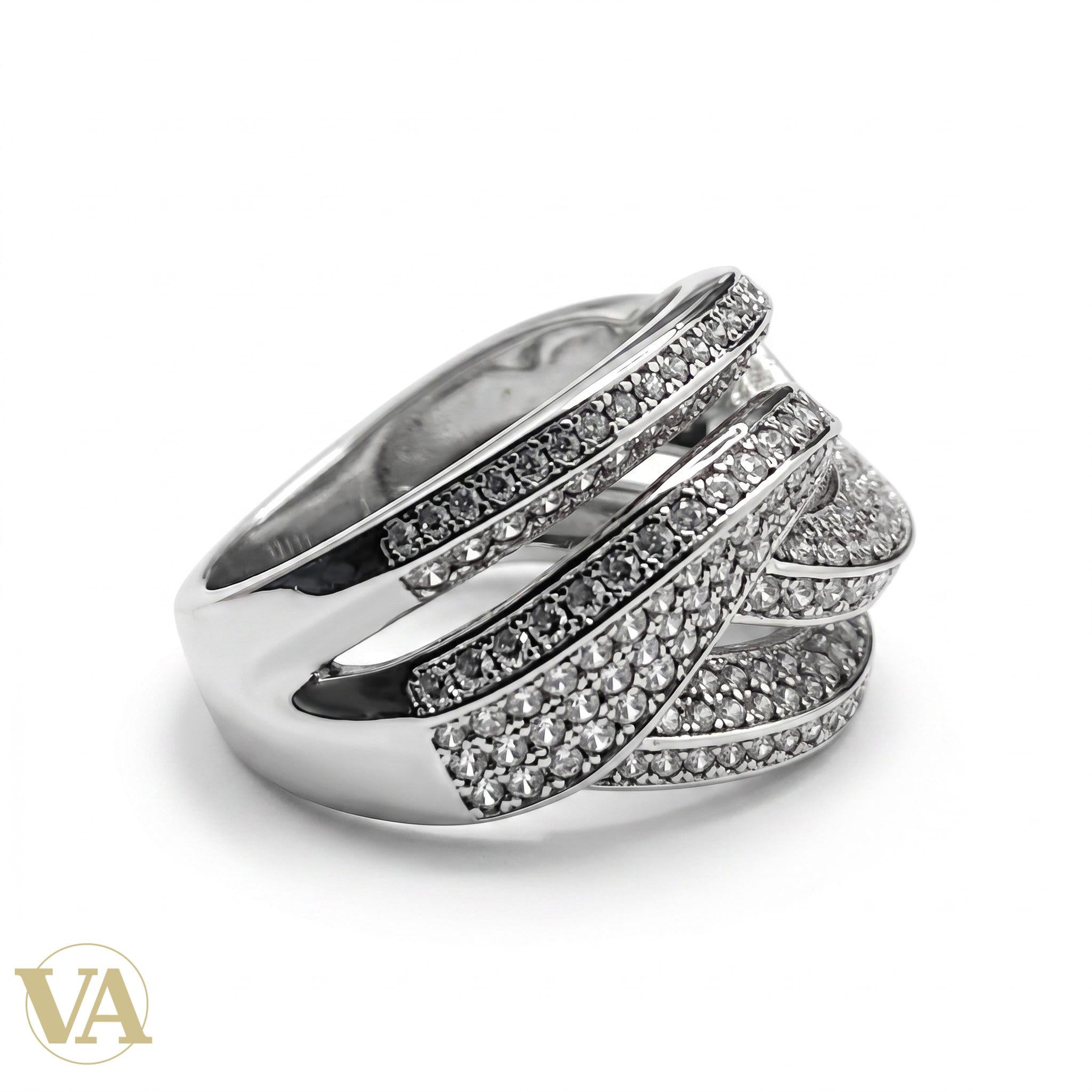Bague Femme Argent 925 Pavé Zirconium Blanc Rubans Entrelacés