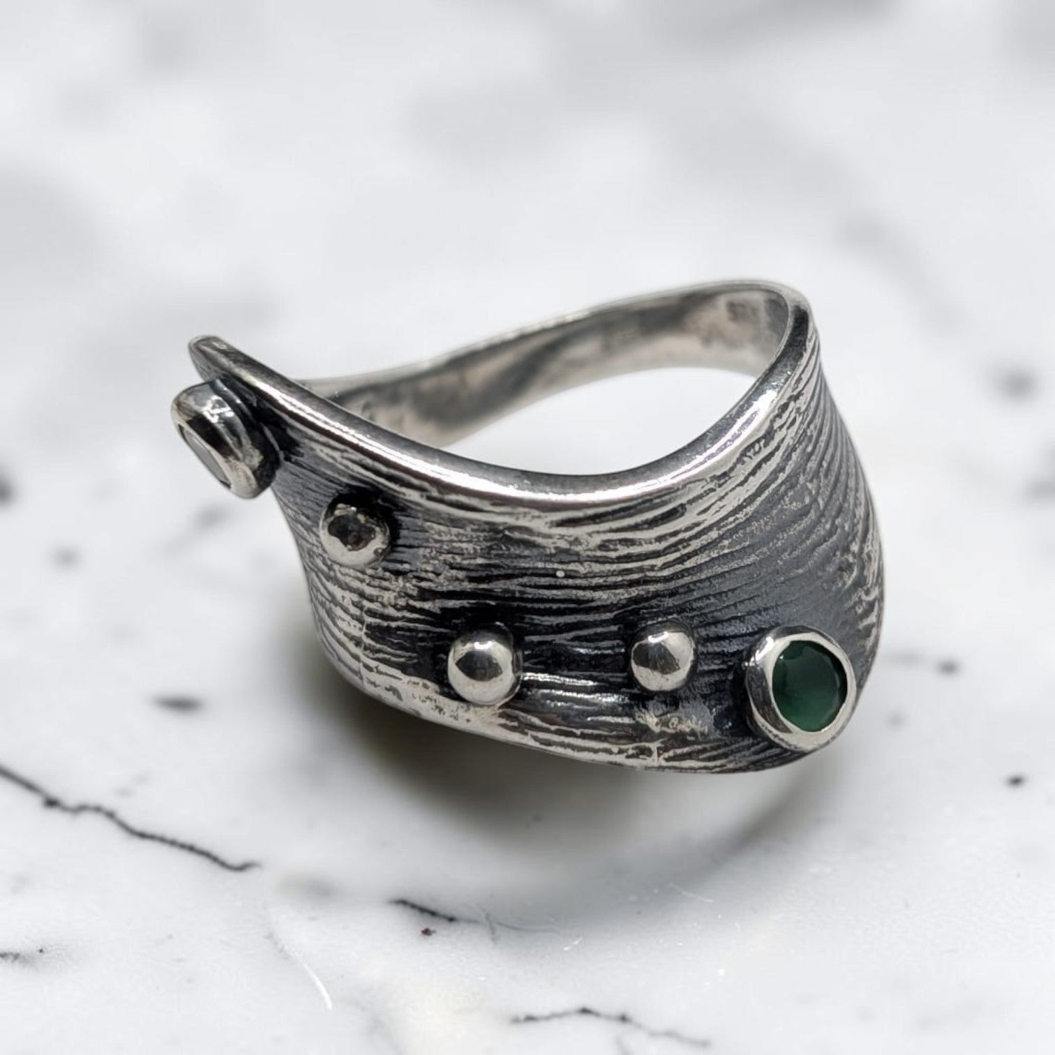 Bague Femme Argent 925 Aventurine Verte – Manchette Texturée-Vindicta : Bijoux Argent 925 Massif, Luxe et Héritage