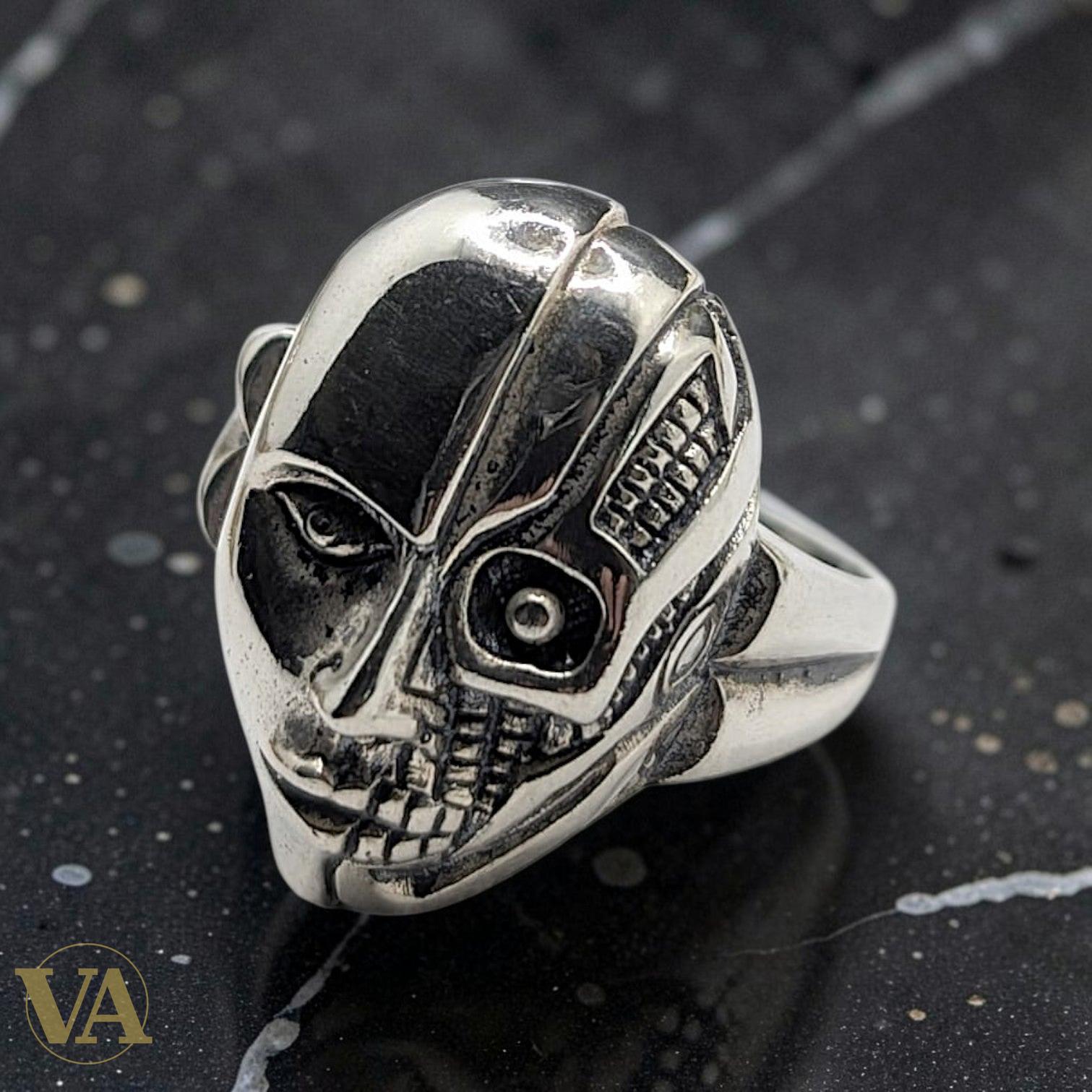 Bague Homme Argent 925 Masque Guerrier Sculpté
