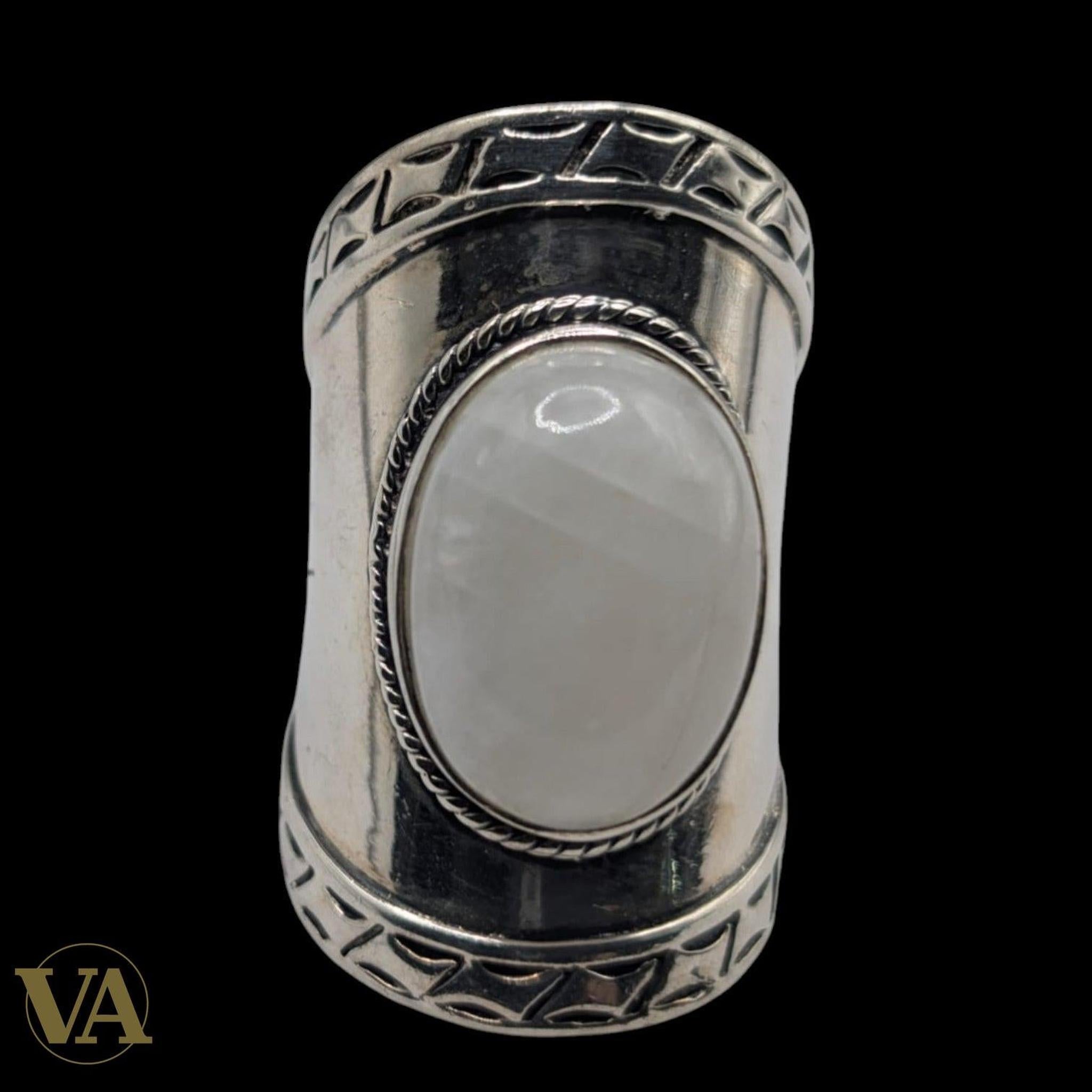 Bague femme Argent 925 Massif Pierre de Lune Naturelle Design Bouclier | Bijoux Vindicta