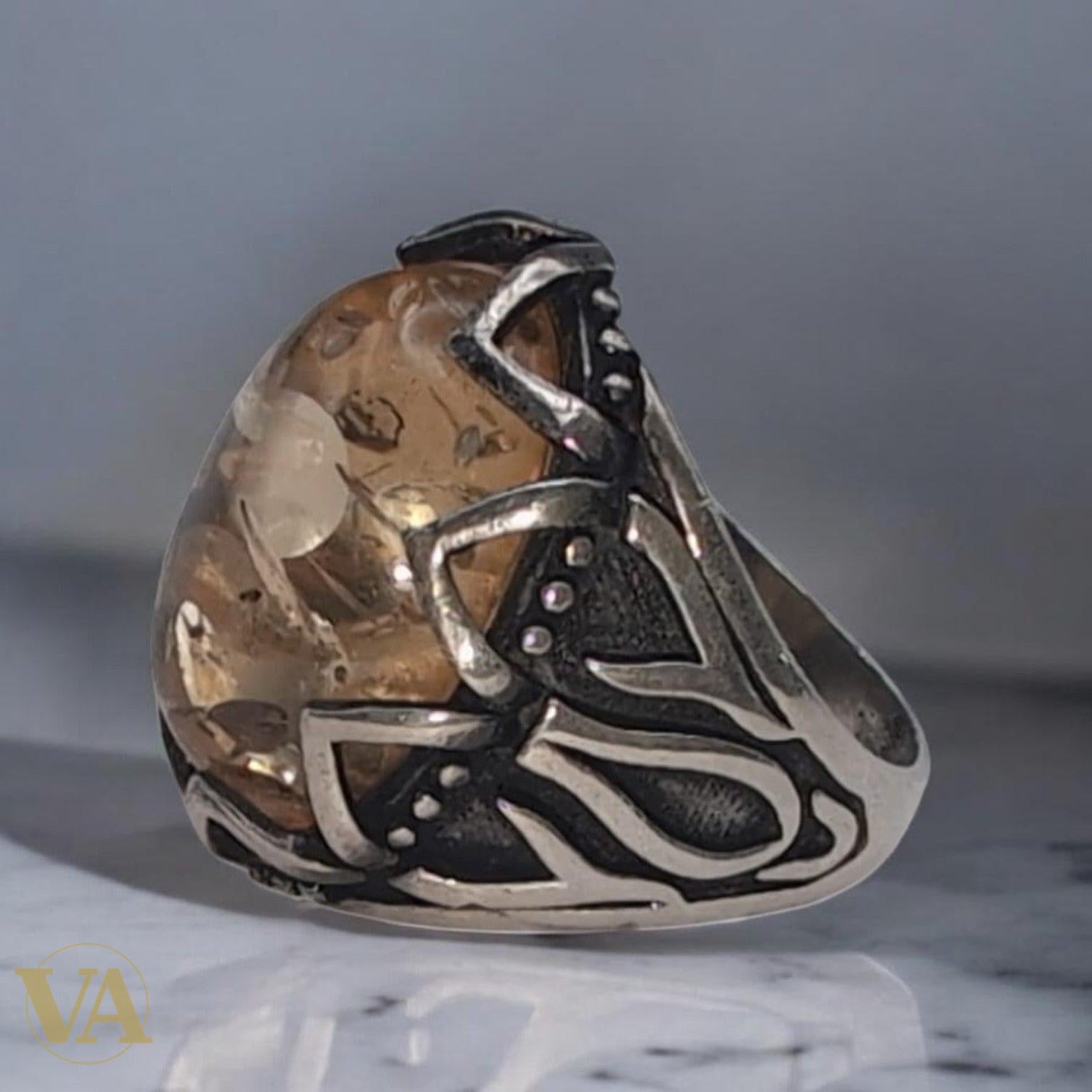 Bague Homme Argent 925 Quartz à Inclusions Naturelles | Vindicta