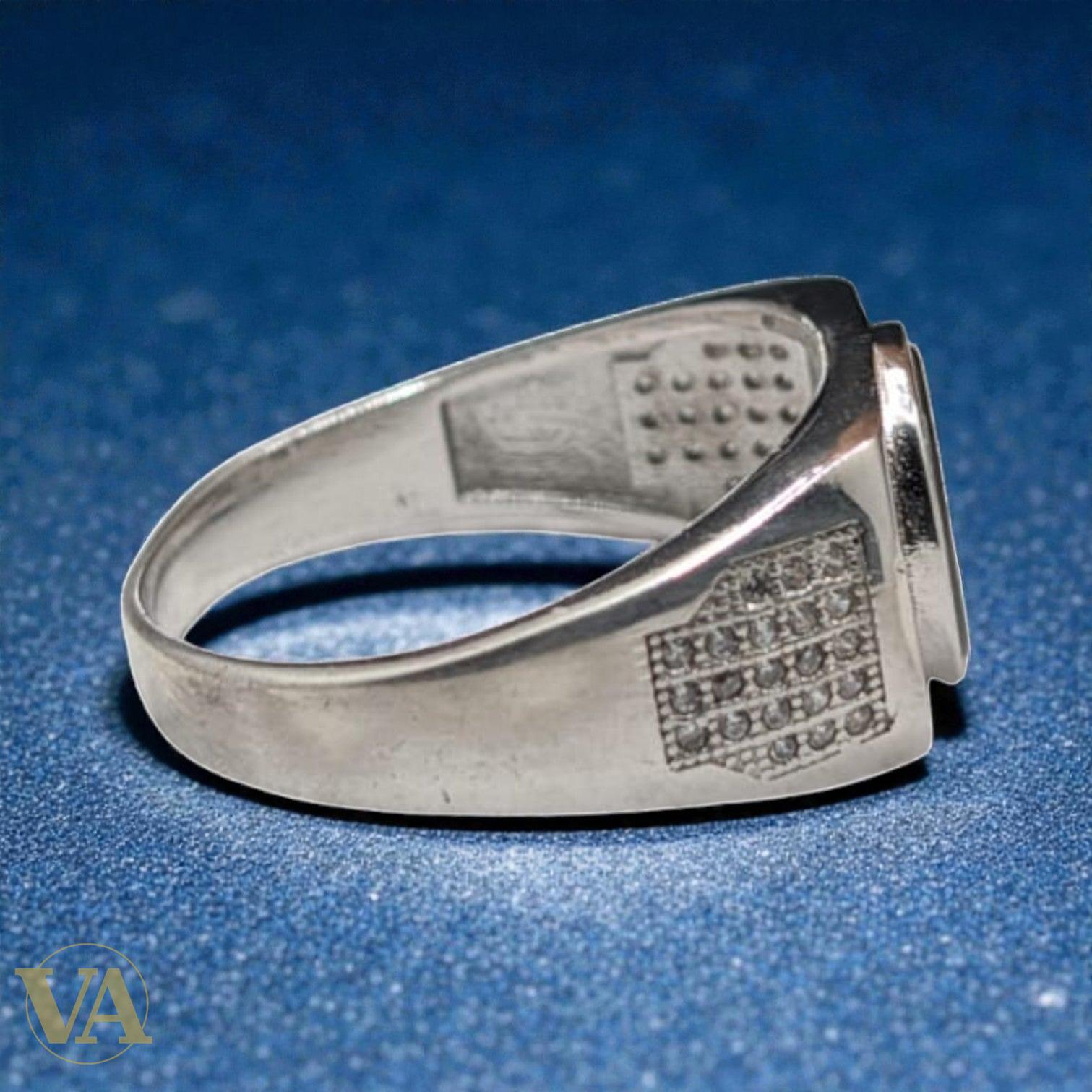 Bague homme argent 925 – Onyx Noir & Zirconiums Pavés | Bijoux Vindicta
