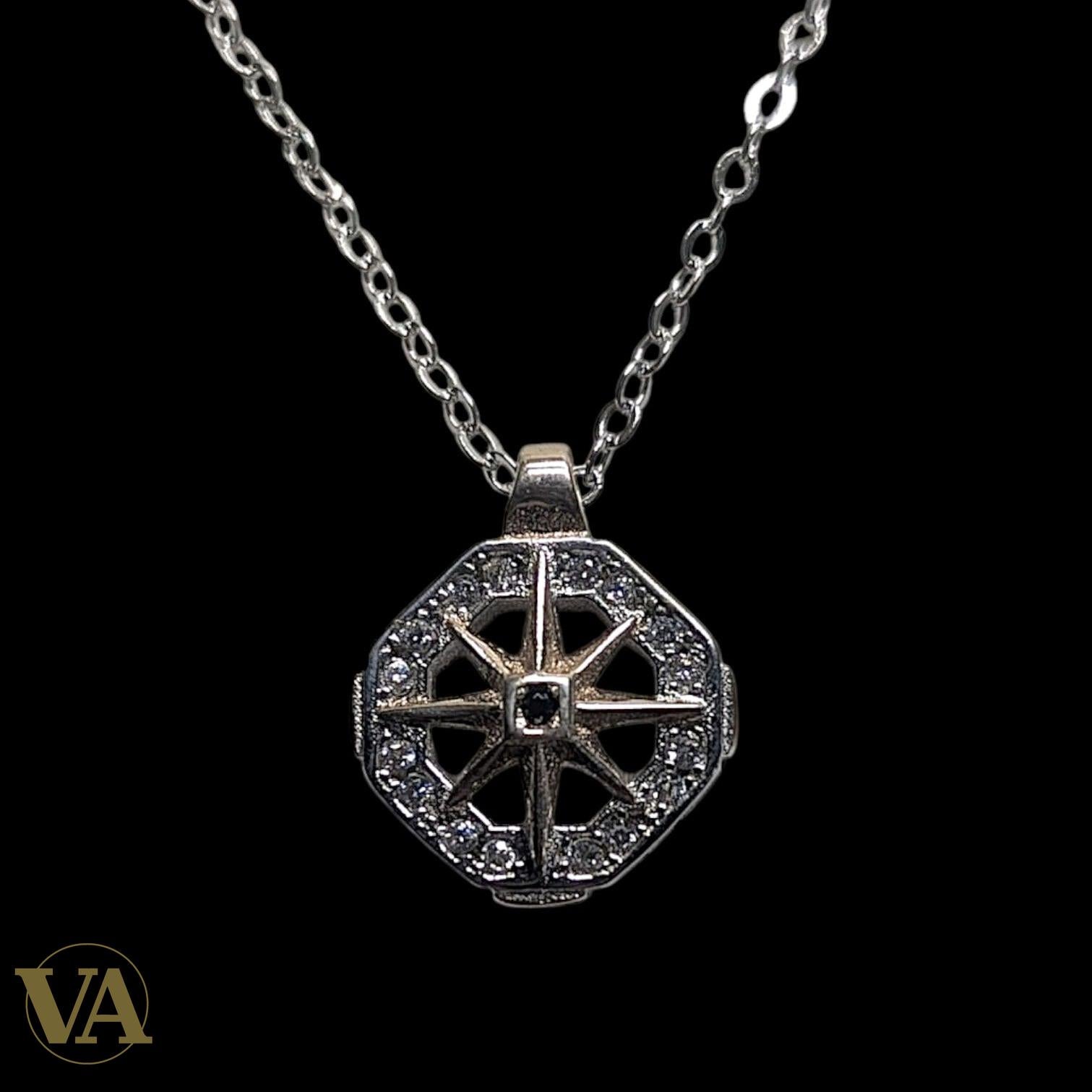 Collier Femme Rose des Vents Argent 925 — Médaillon Octogonal Pavé Zircons Art Déco