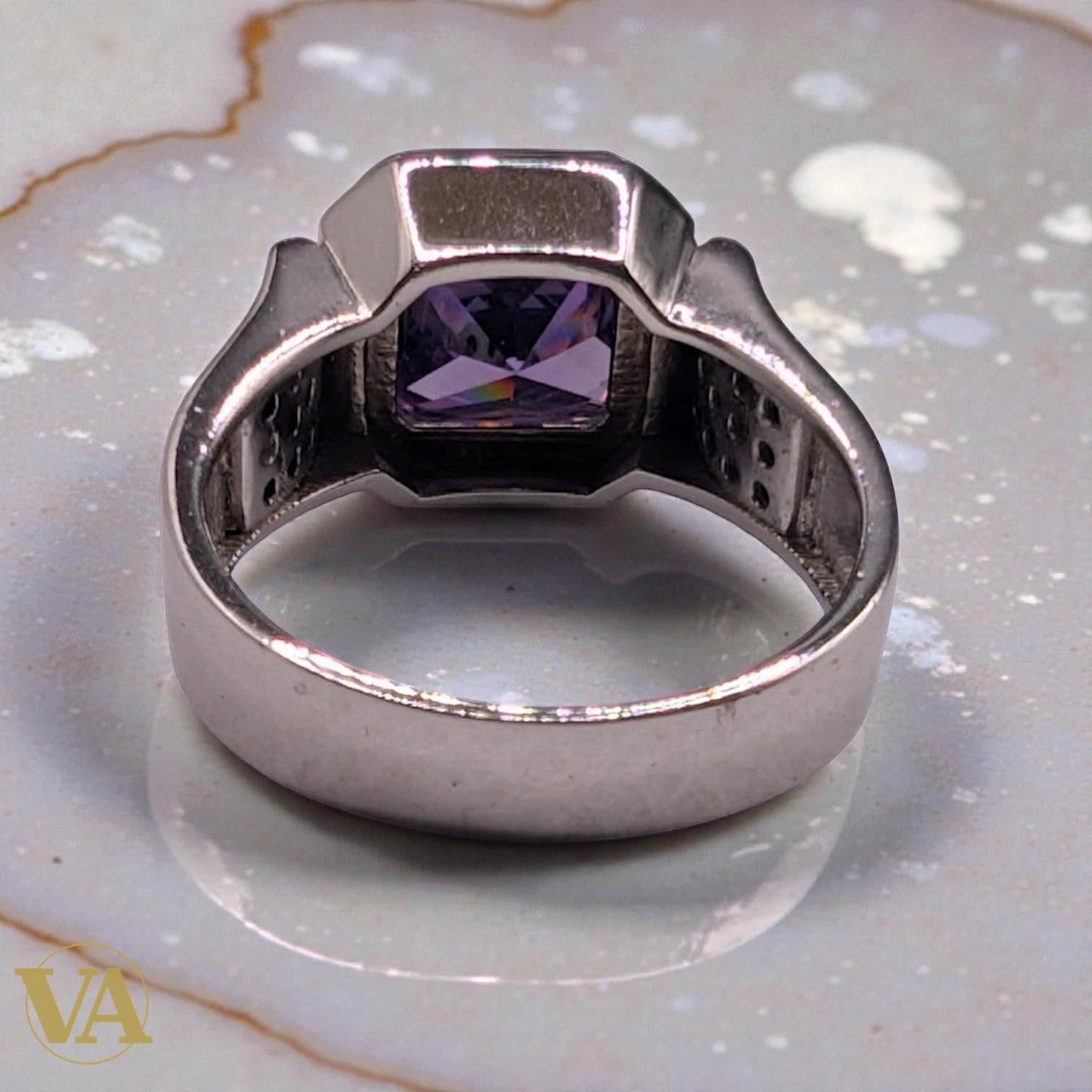 Bague Femme Argent 925 Améthyste - Chevalière Moderne