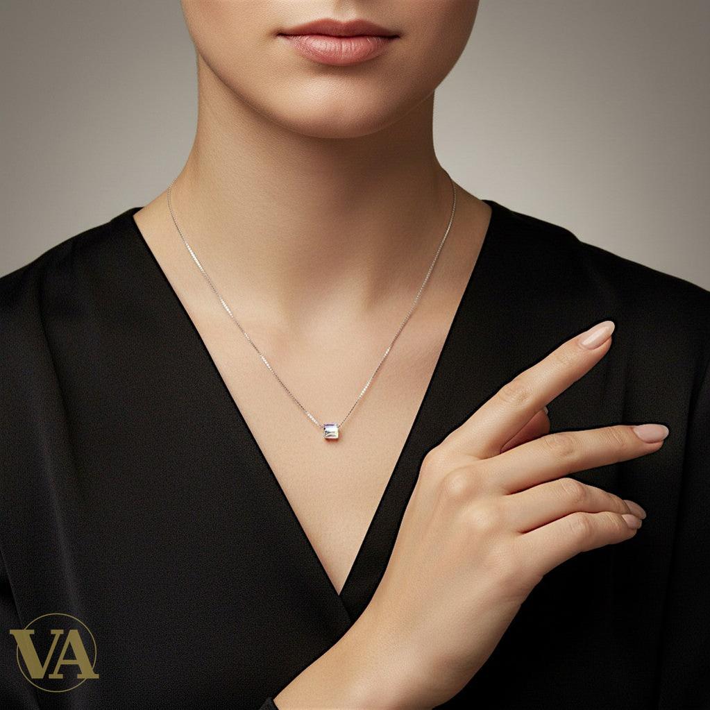 Collier Femme Argent 925 Pendentif Cube Cristal Irisé – Chaîne Vénitienne-Vindicta : Bijoux Argent 925 Massif, Luxe et Héritage