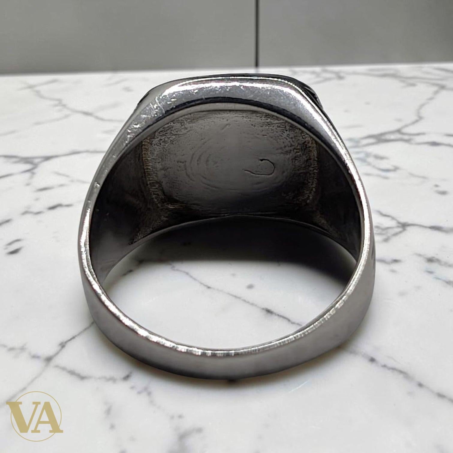 Chevalière Homme Argent 925 Nacre Grise Plateau Carré Flancs Striés - Argent 925 - Vindicta