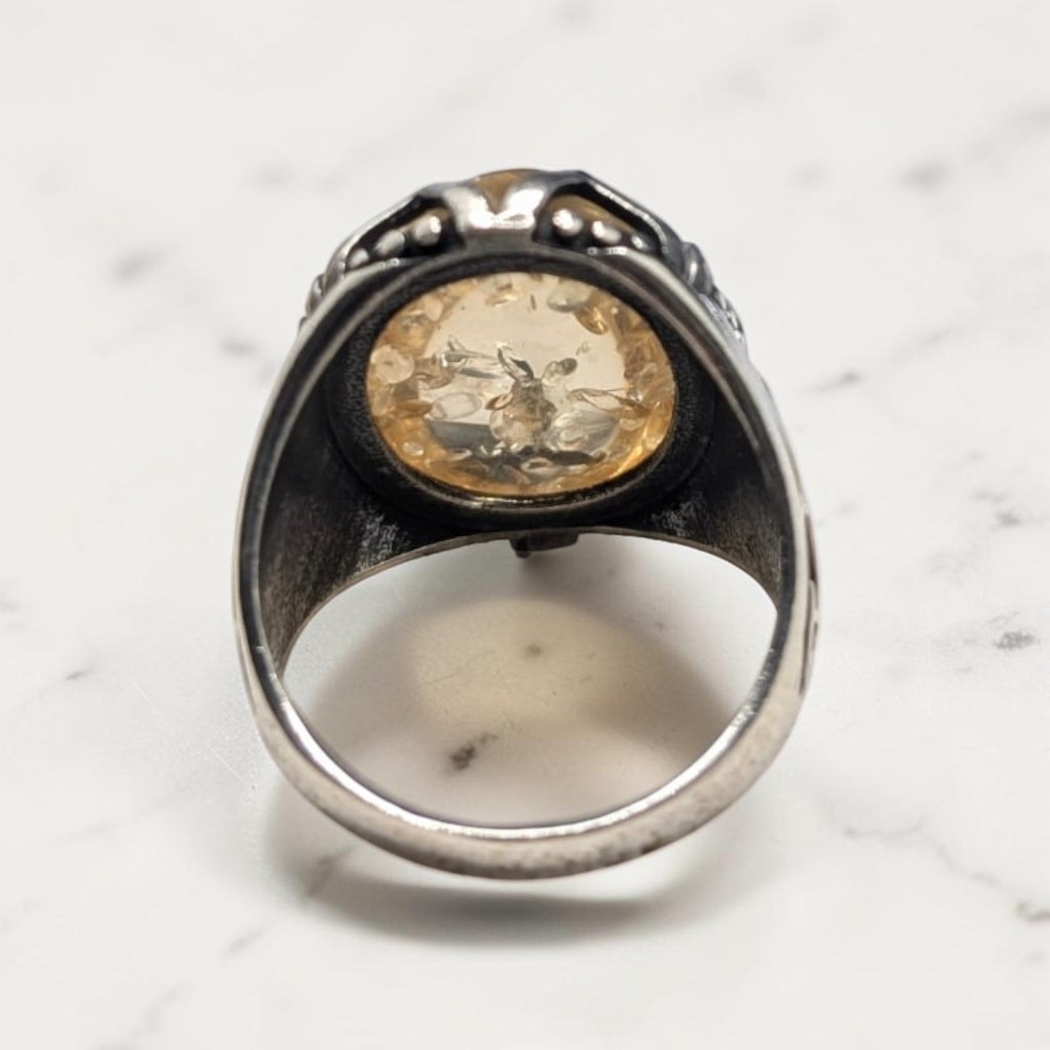 Chevalière Homme Argent 925 Ambre Jaune Naturel Motif Flammes-Vindicta : Bijoux Argent 925 Massif, Luxe et Héritage