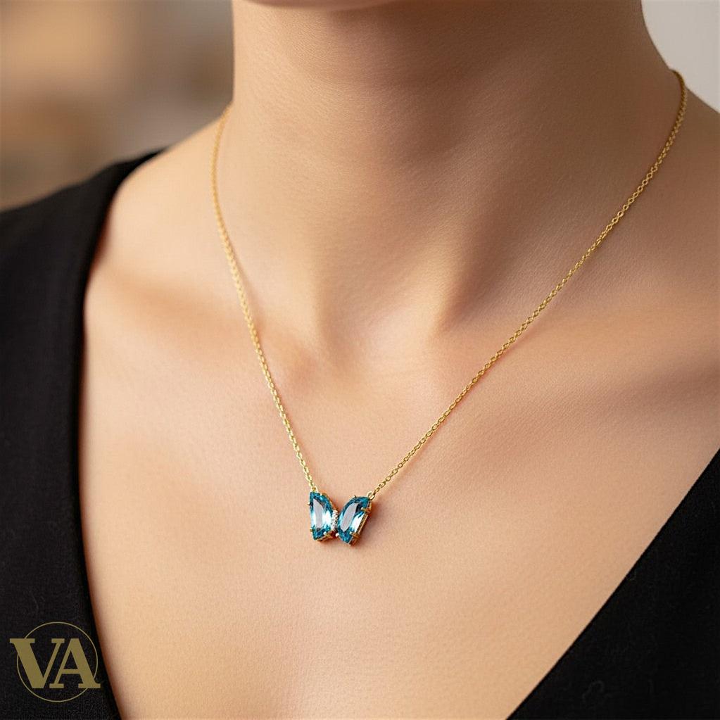 Collier Femme Papillon Vermeil — Topaze Bleue Taille Marquise | Bijoux Vindicta