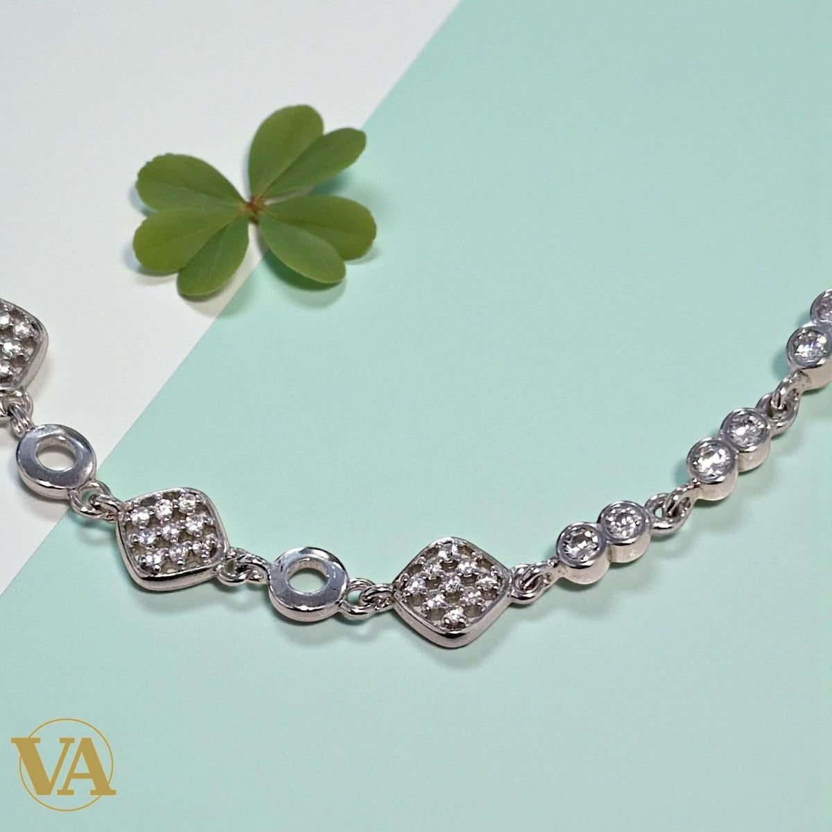 Bracelet femme argent 925 maillons zirconium et pavés carrés