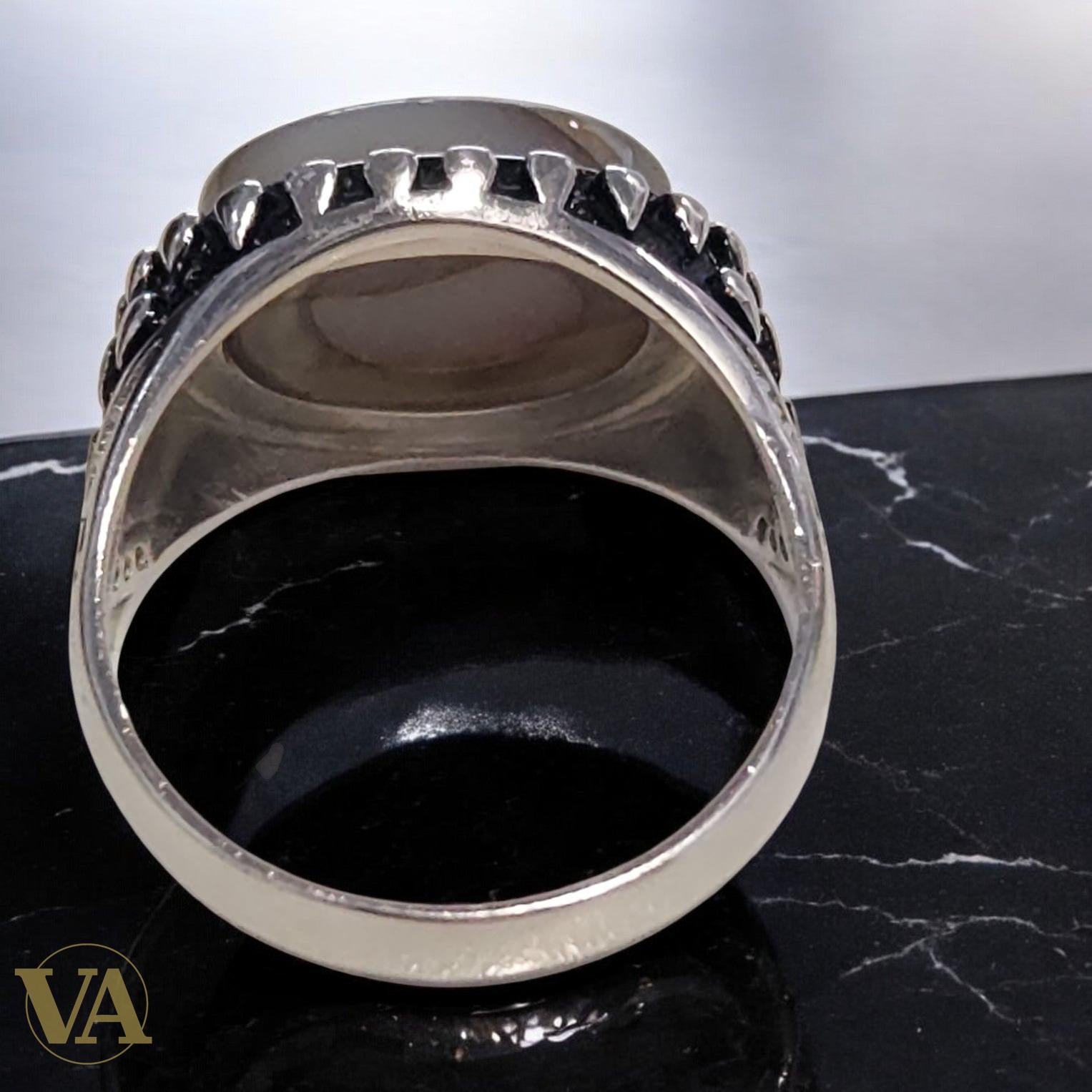 Bague homme argent 925 avec agate ovale naturelle