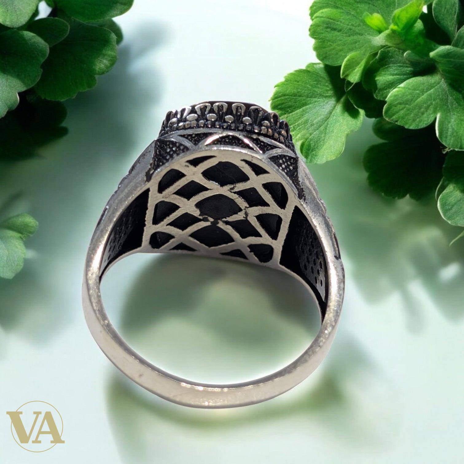 Bague homme – Argent 925, Plaqué or rose – Œil de tigre & marcassite