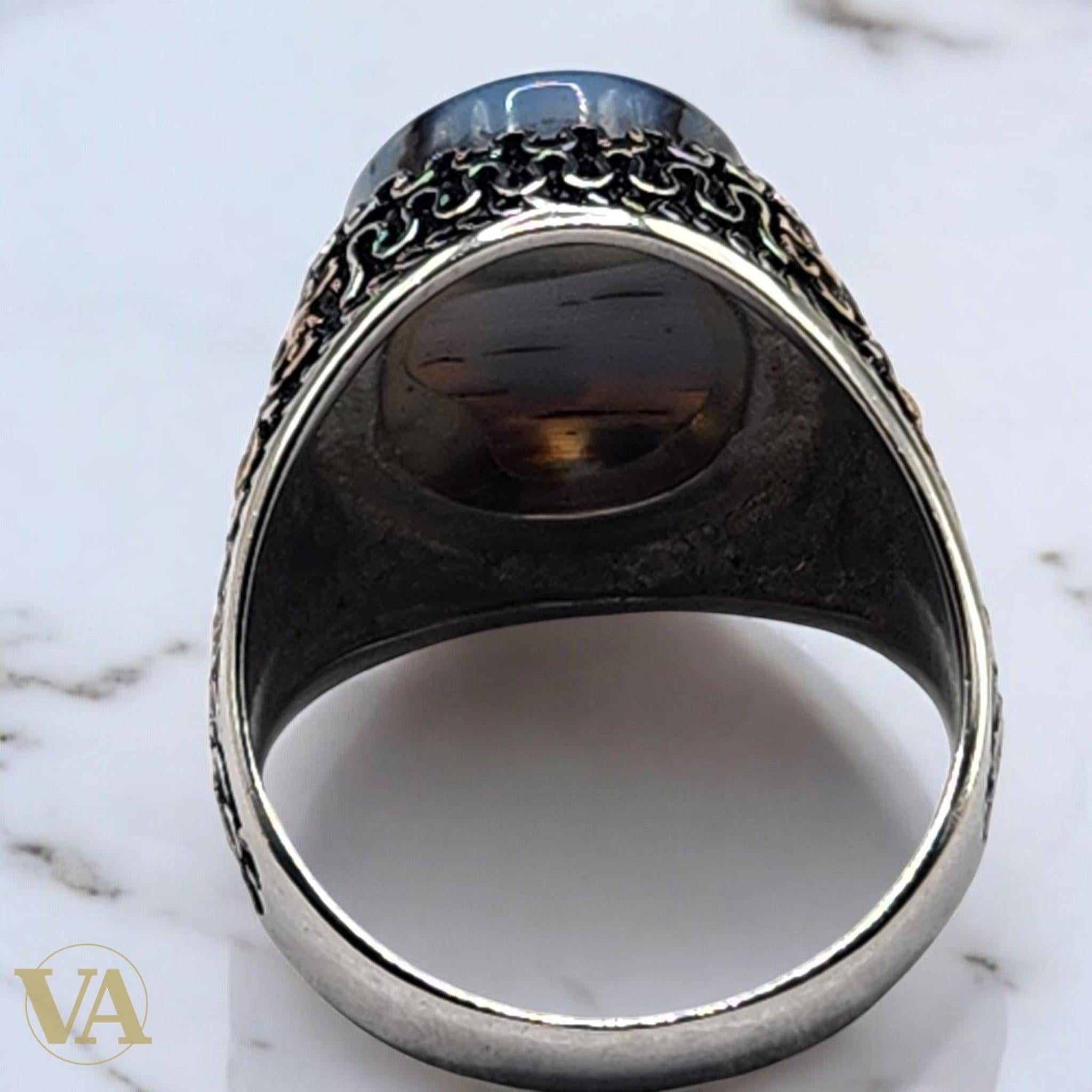 Bague homme argent 925 avec agate dendritique - Argent 925 - Vindicta