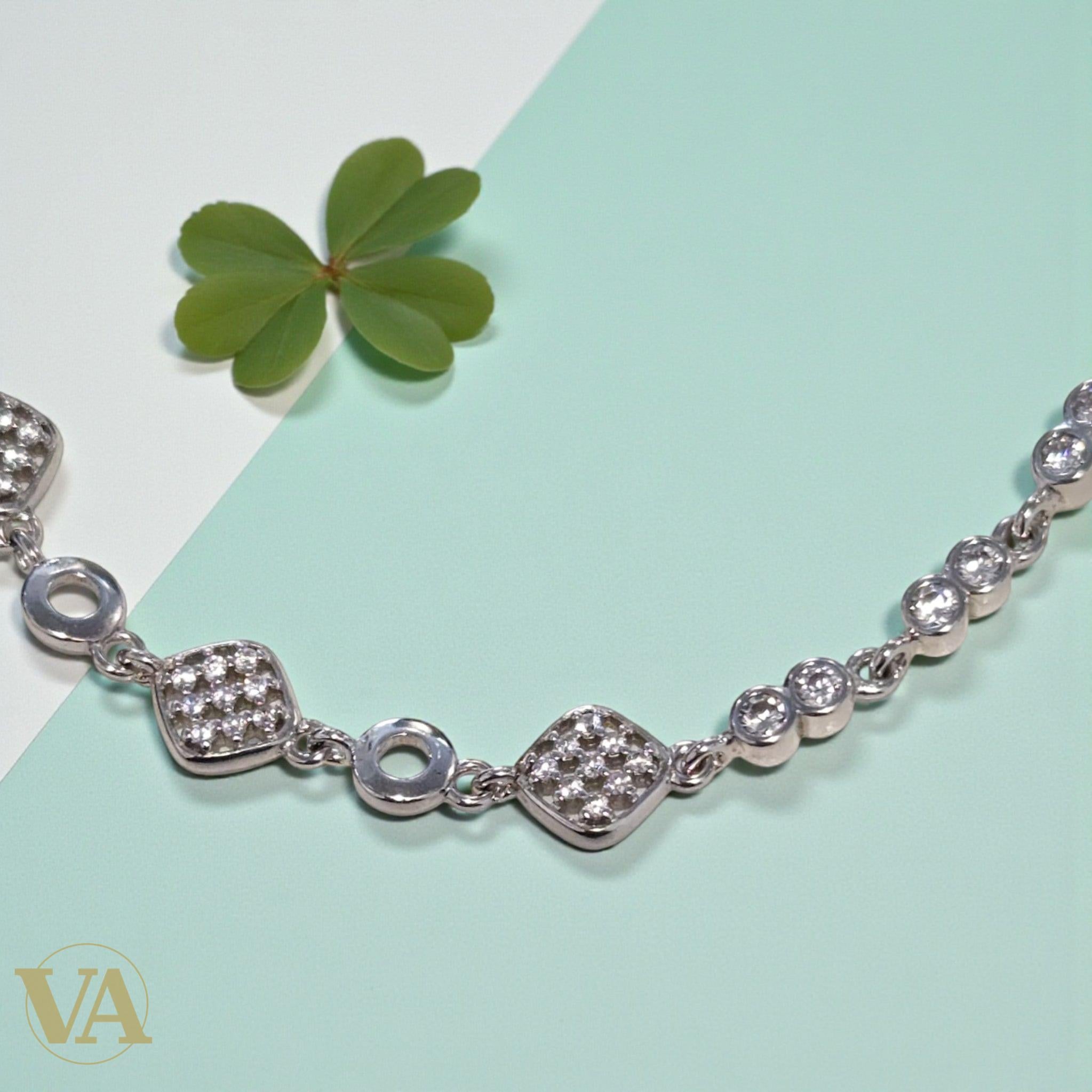 Bracelet femme argent 925 maillons zirconium et pavés carrés