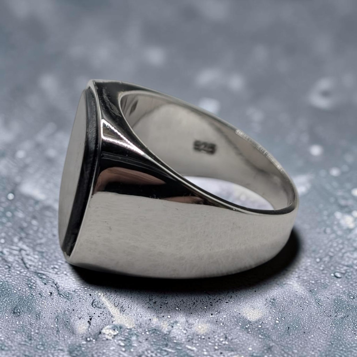 Chevalière Homme Argent 925 Nacre Gris Anthracite Cabochon Carré Arrondi Minimaliste