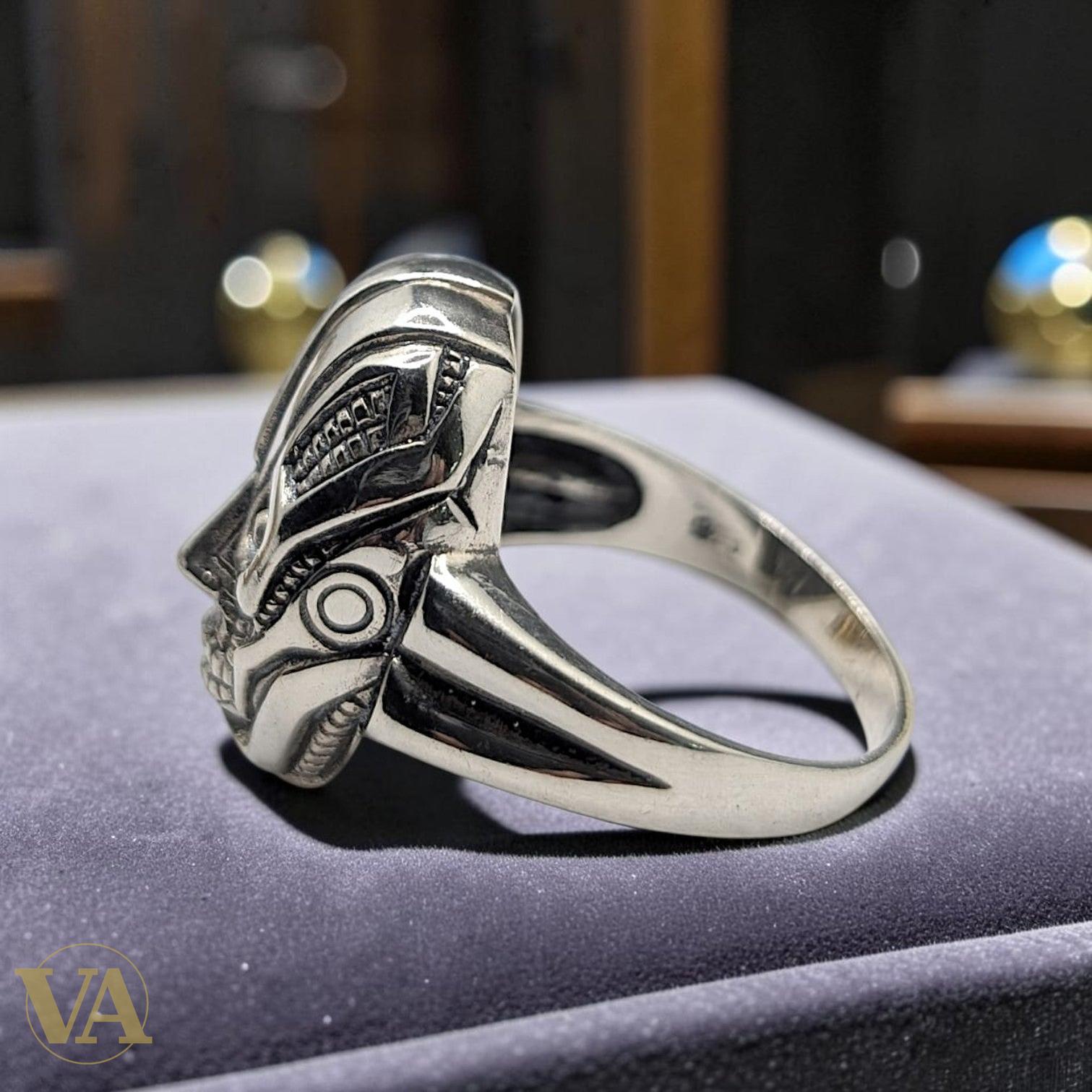 Bague Homme Argent 925 Masque Guerrier Sculpté