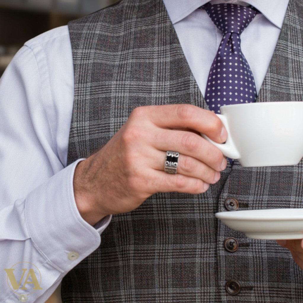 Bague Homme Argent 925 – Onyx noir rectangulaire & motifs orientaux