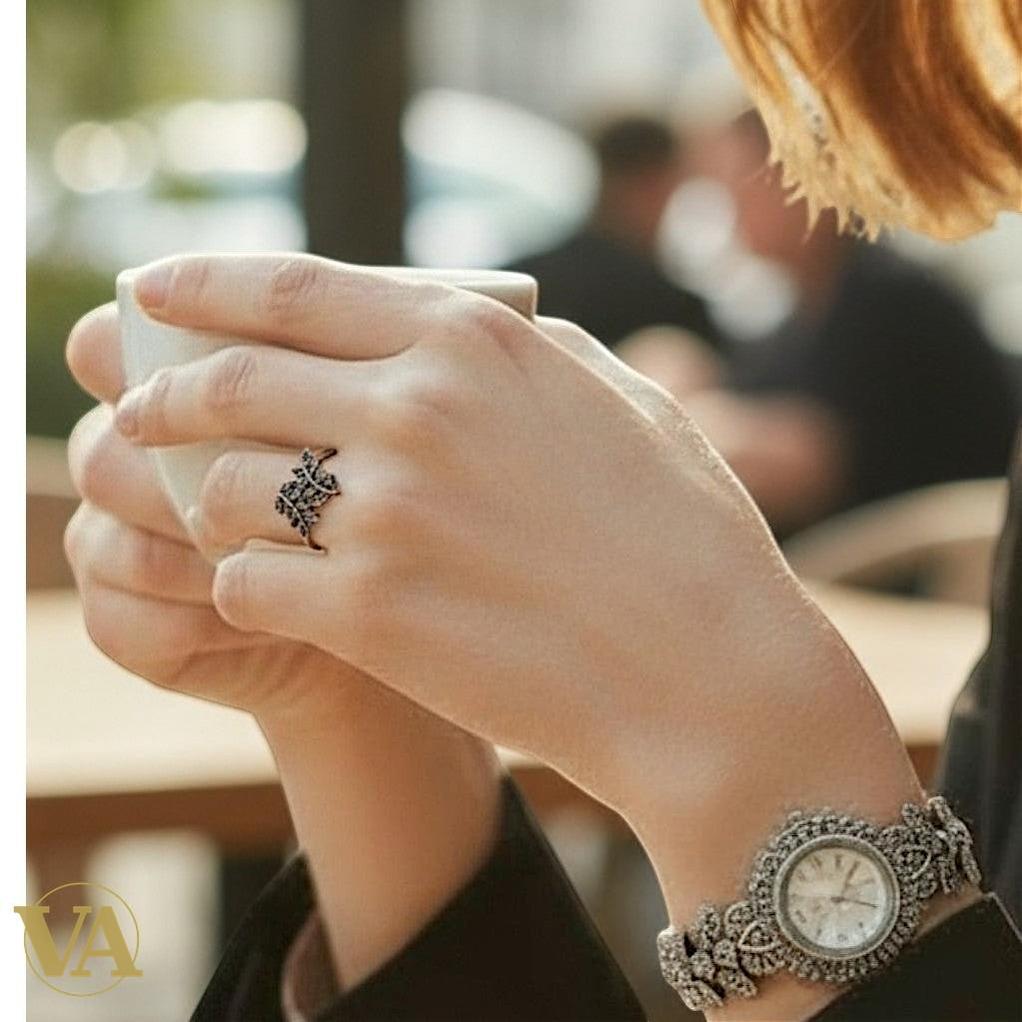 Bague Femme Argent 925 Feuillage Marcassite – Élégance Naturelle & Style Vintage