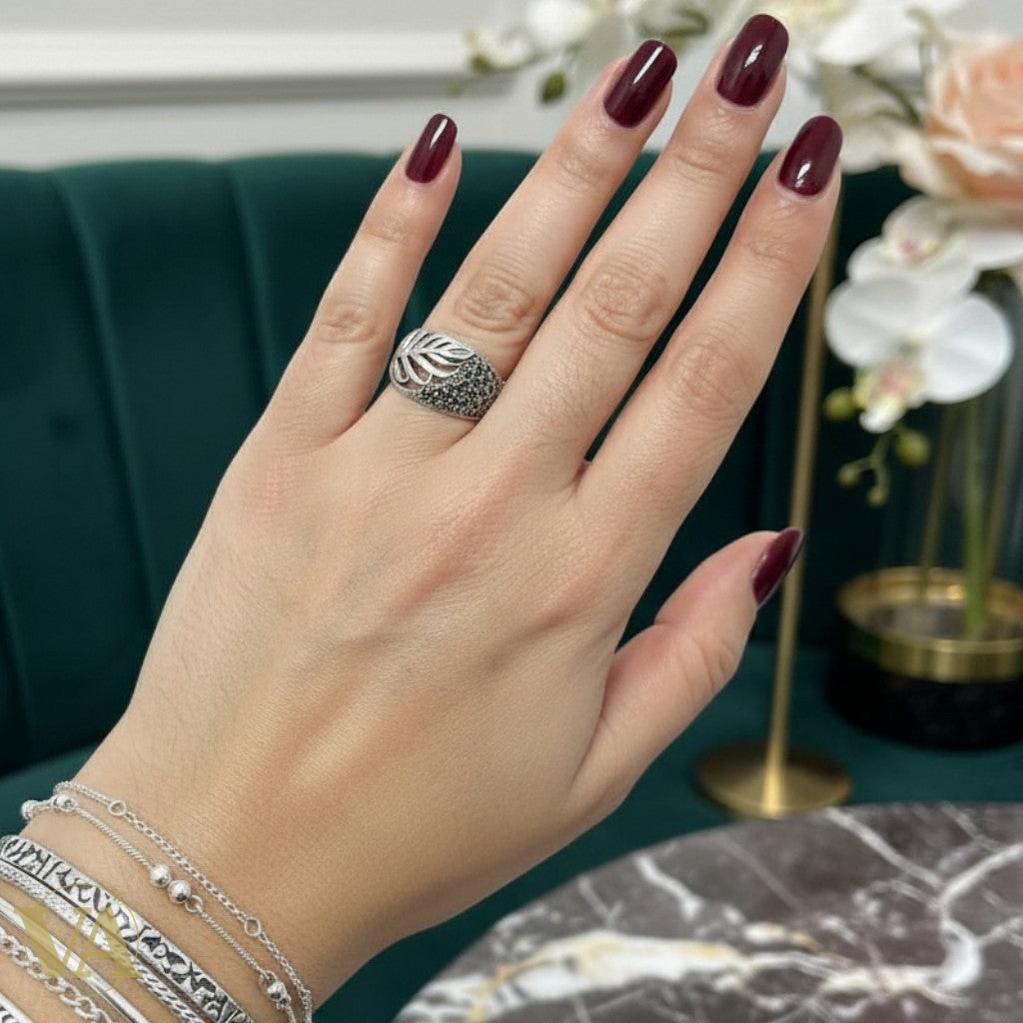 Bague Femme Argent 925 – Motif Feuille & Marcassite