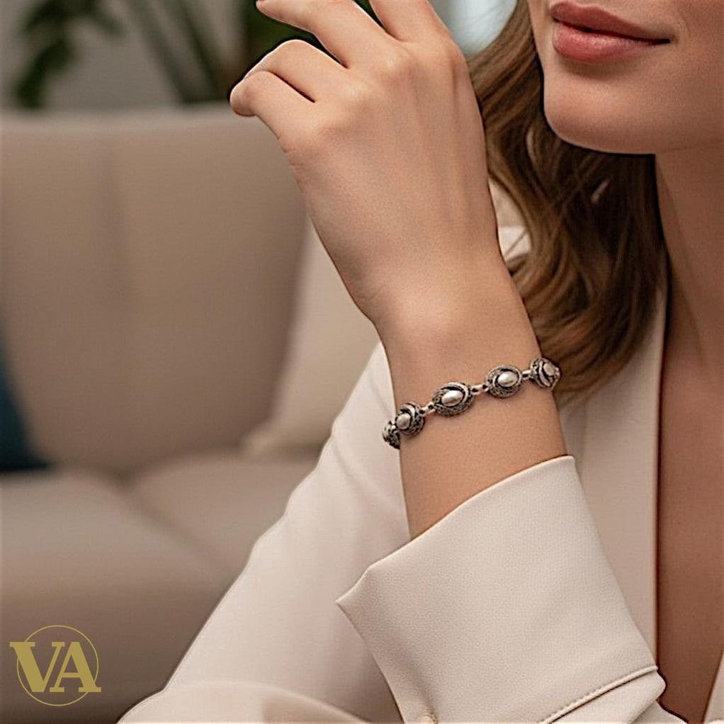 Bracelet Femme Argent 925 Massif – Médaillons Ovales Cisélés Style Oriental | Bijoux Vindicta