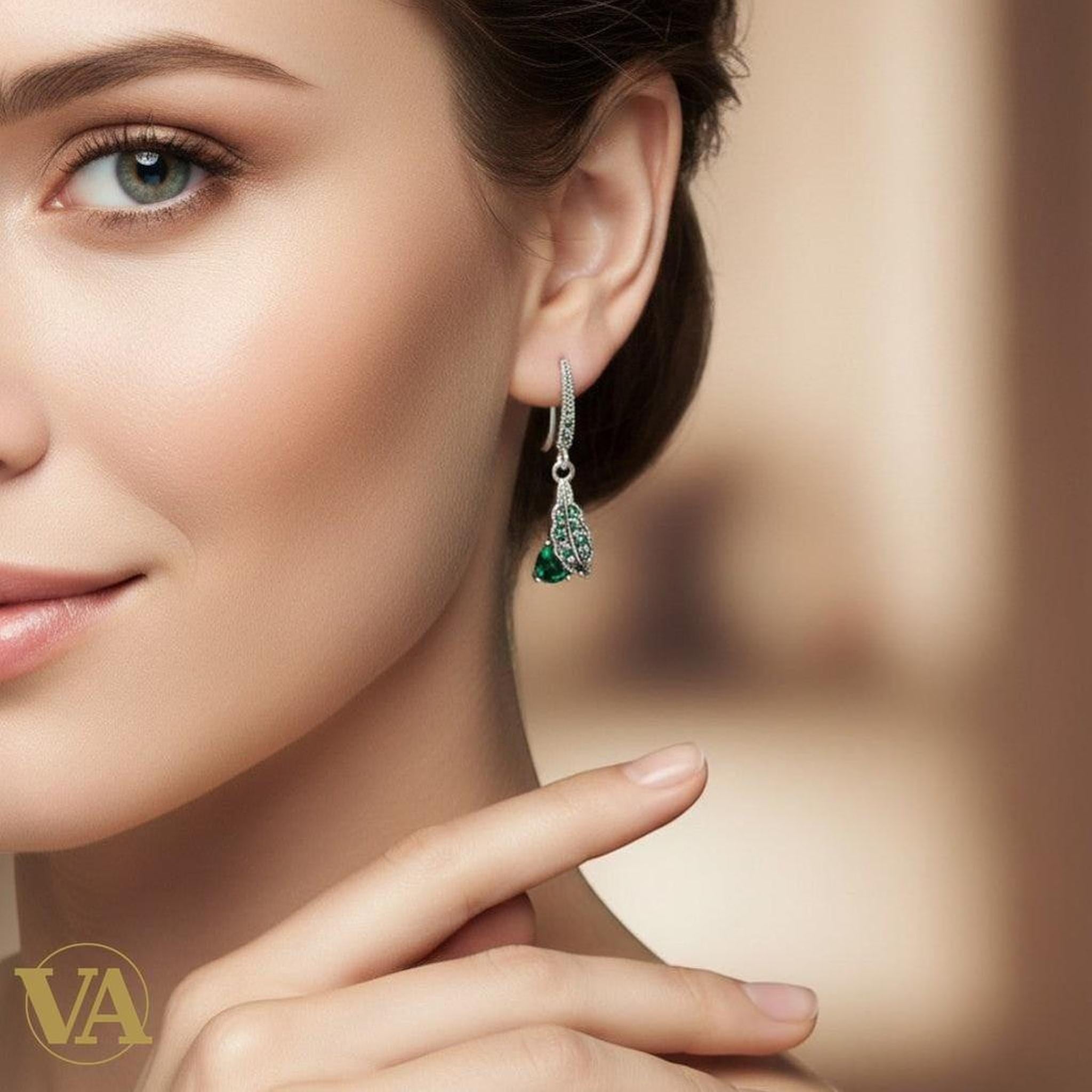Boucles d’oreilles femme argent 925 marcassite et pierre verte – Style végétal élégant | Bijoux Vindicta