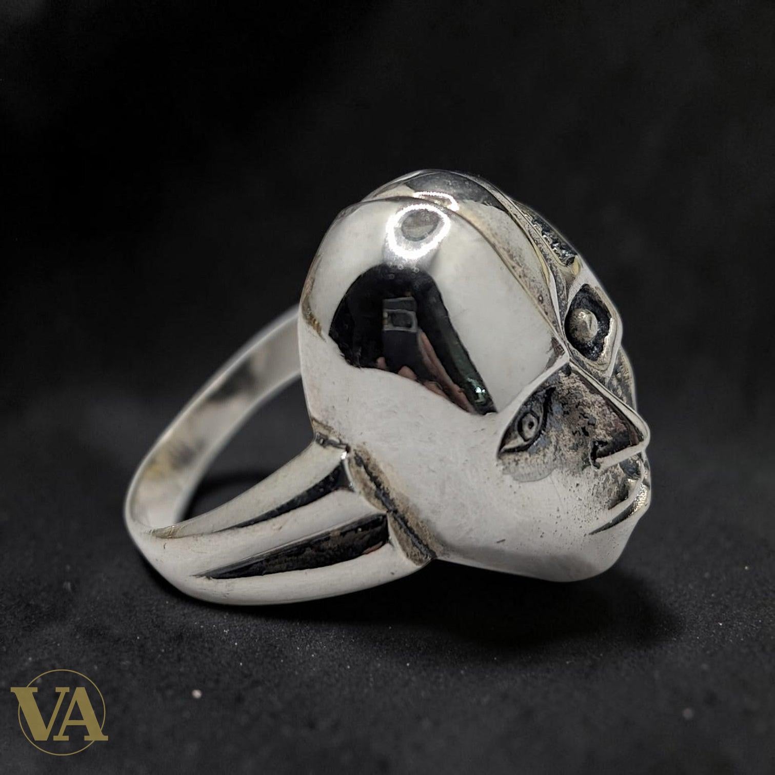 Bague Homme Argent 925 Masque Guerrier Sculpté