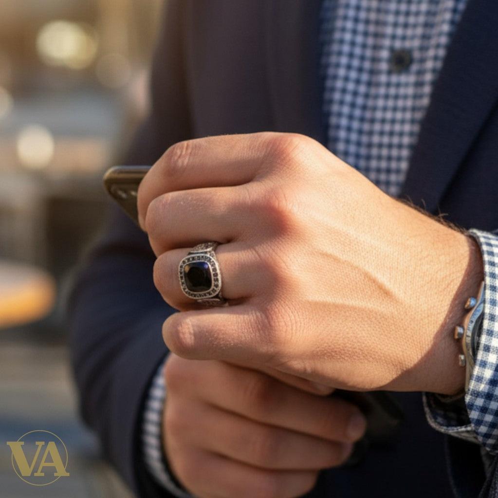 Bague Homme Argent 925 Onyx & Marcassites