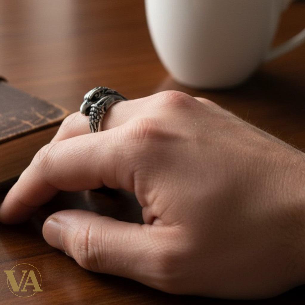 Bague Homme Argent 925 Tête d’Aigle – Sculpture Totem Animalier