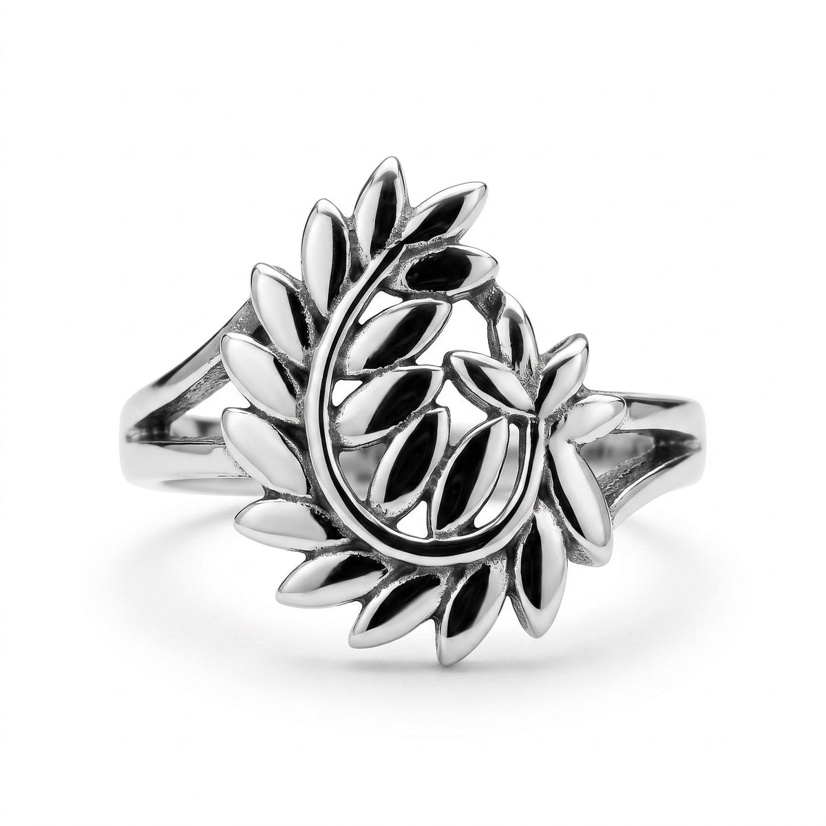 Bague femme argent 925 laurier ajouré oxydé fond noir