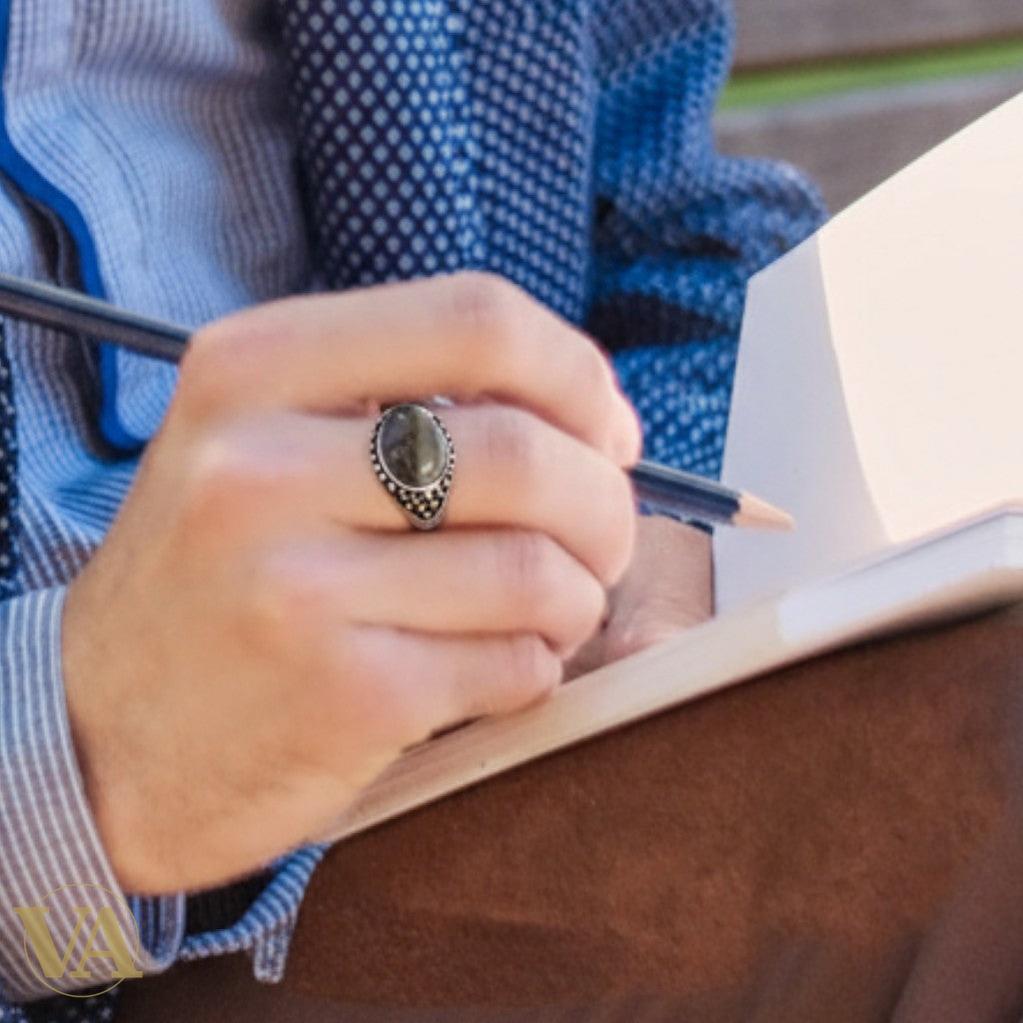 Bague homme argent 925 avec agate ovale naturelle