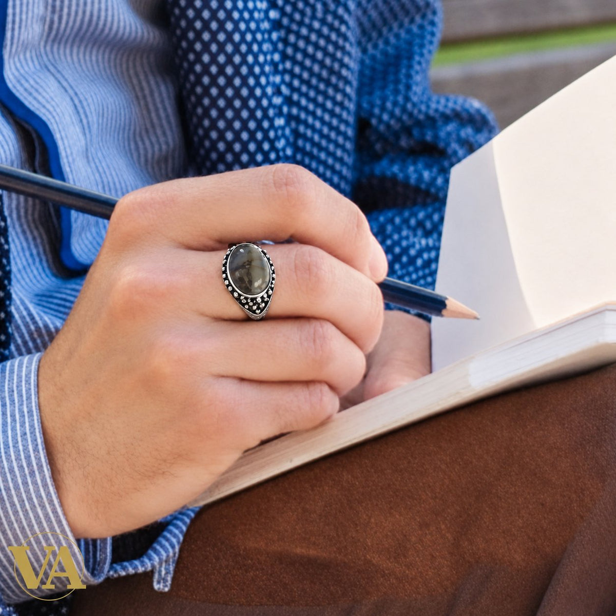 Bague homme argent 925 avec agate ovale naturelle
