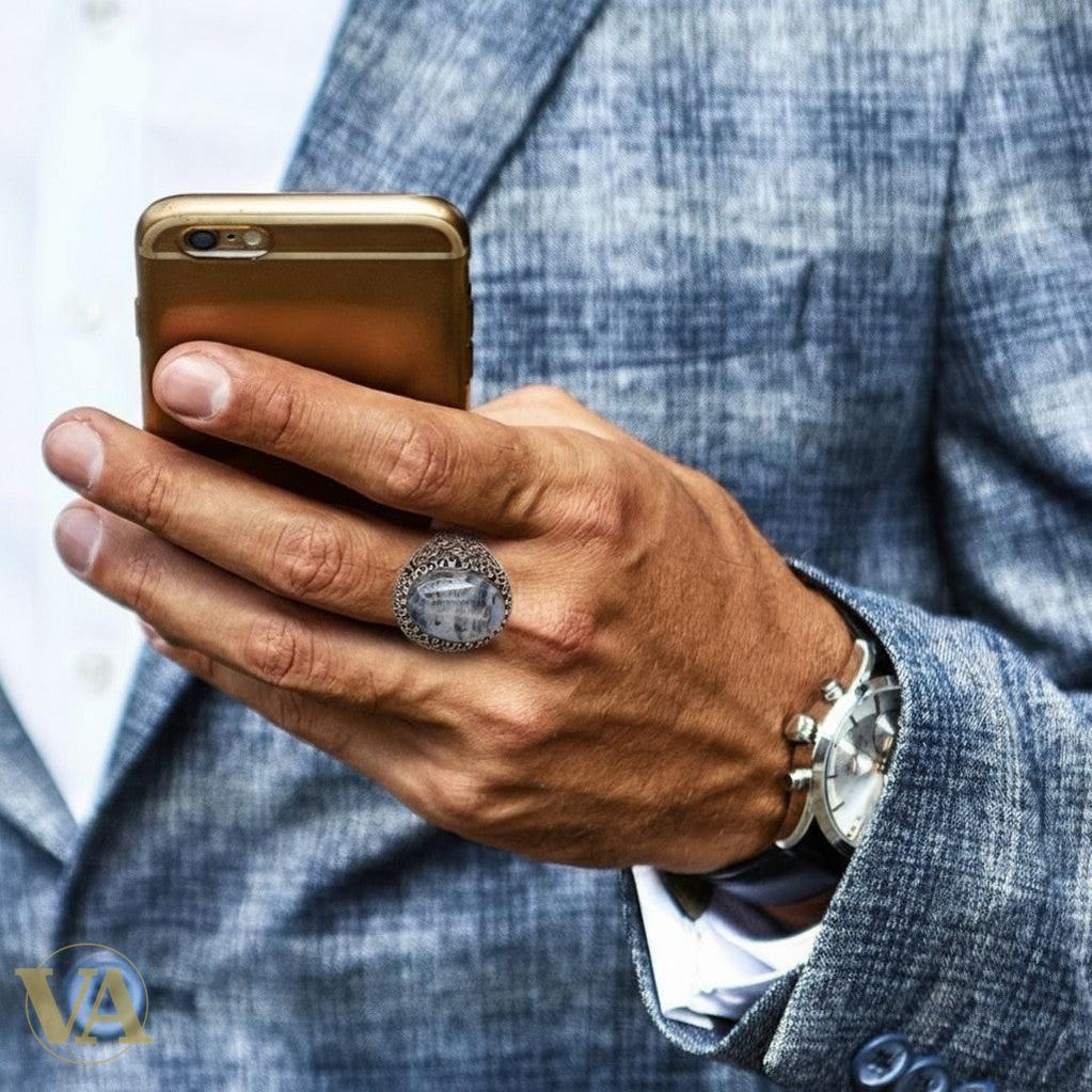 Bague homme argent 925 avec agate dendritique