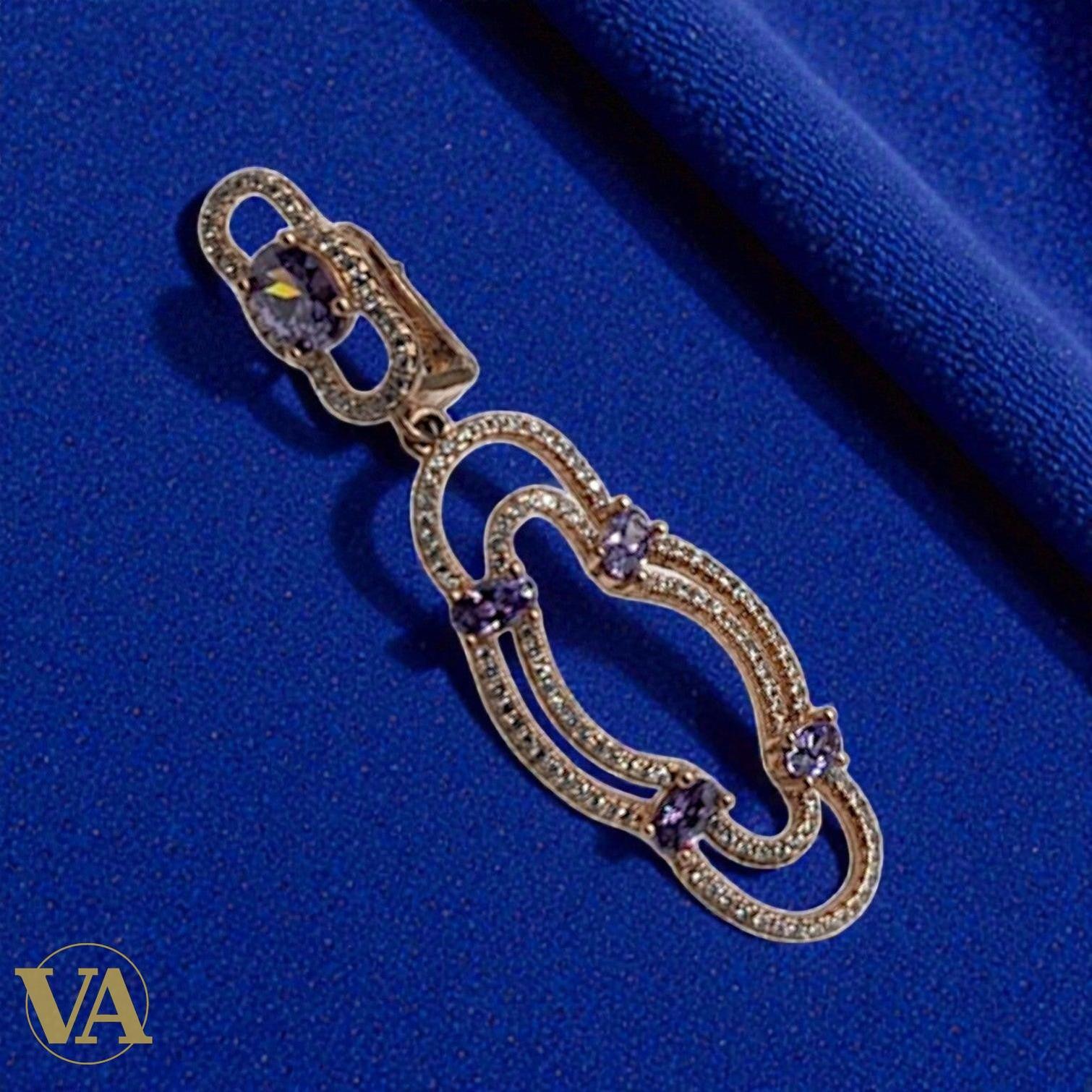 Boucles d'Oreilles Femme Argent 925 Plaqué Or Rose et Améthyste | Bijoux Vindicta