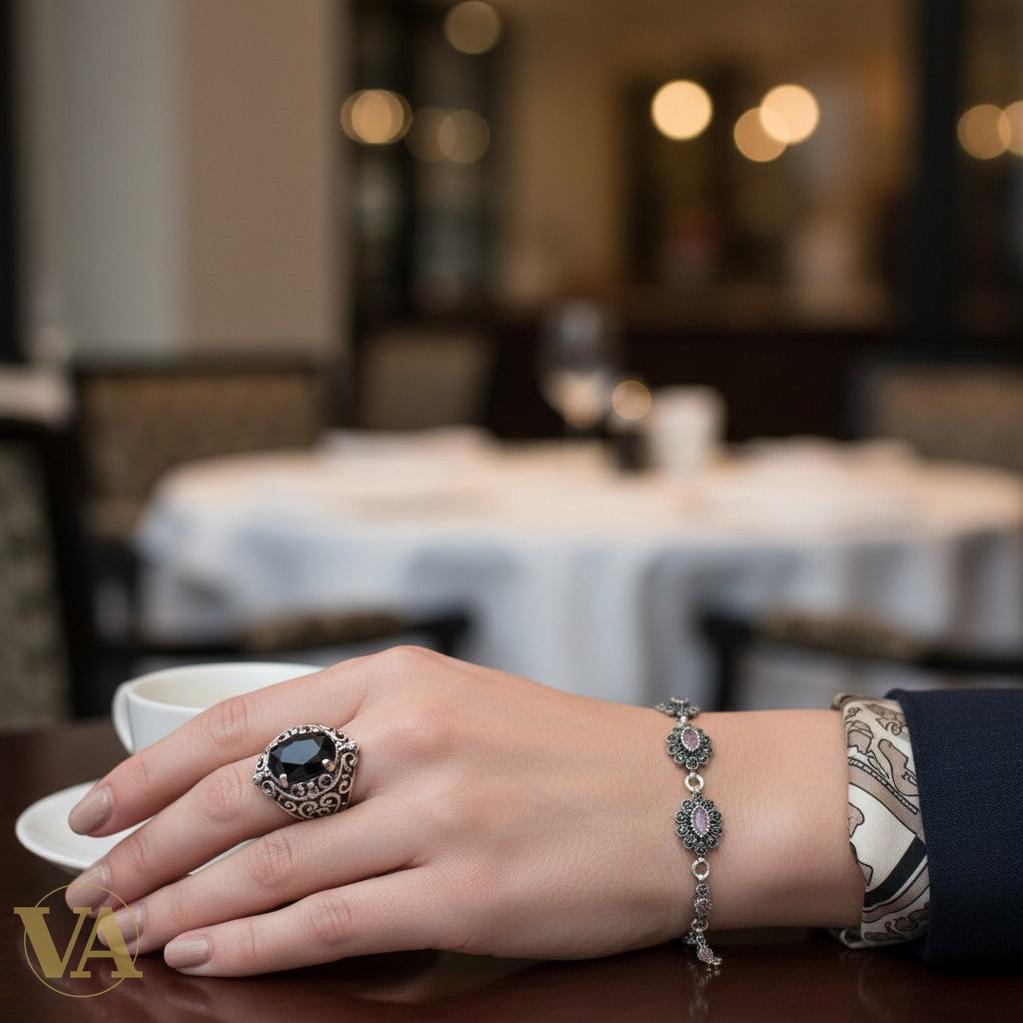 Bracelet Femme Argent 925 Améthyste Marcassite