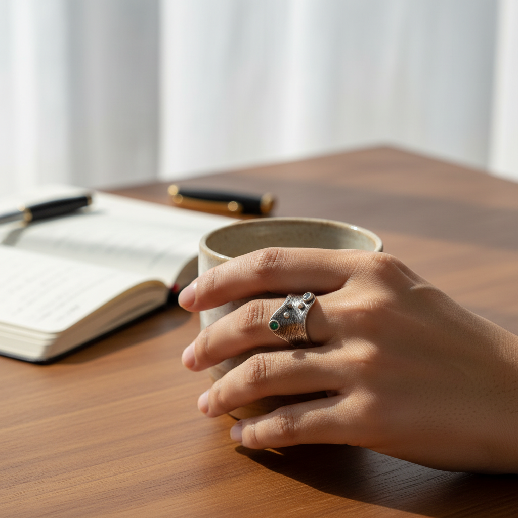 Bague Femme Argent 925 Aventurine Verte – Manchette Texturée-Vindicta : Bijoux Argent 925 Massif, Luxe et Héritage