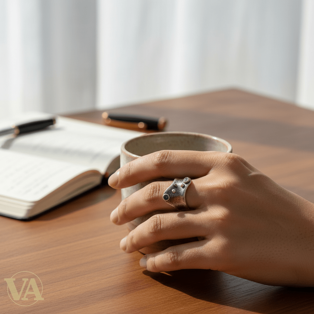 Bague Femme Argent 925 Aventurine Verte – Manchette Texturée - Argent 925 - Vindicta