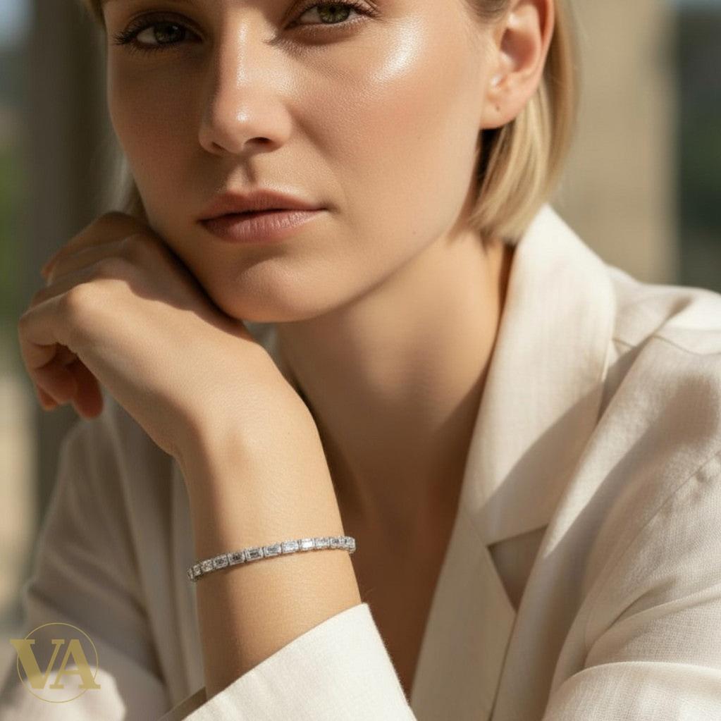 Bracelet Femme Argent 925 – Tennis Élégant à Oxydes Rectangulaires