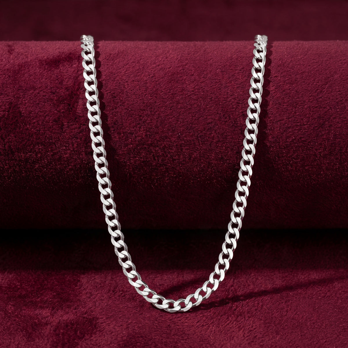 Men's 925 Sterling Silver Chain – 4 mm Diamond-Cut Curb