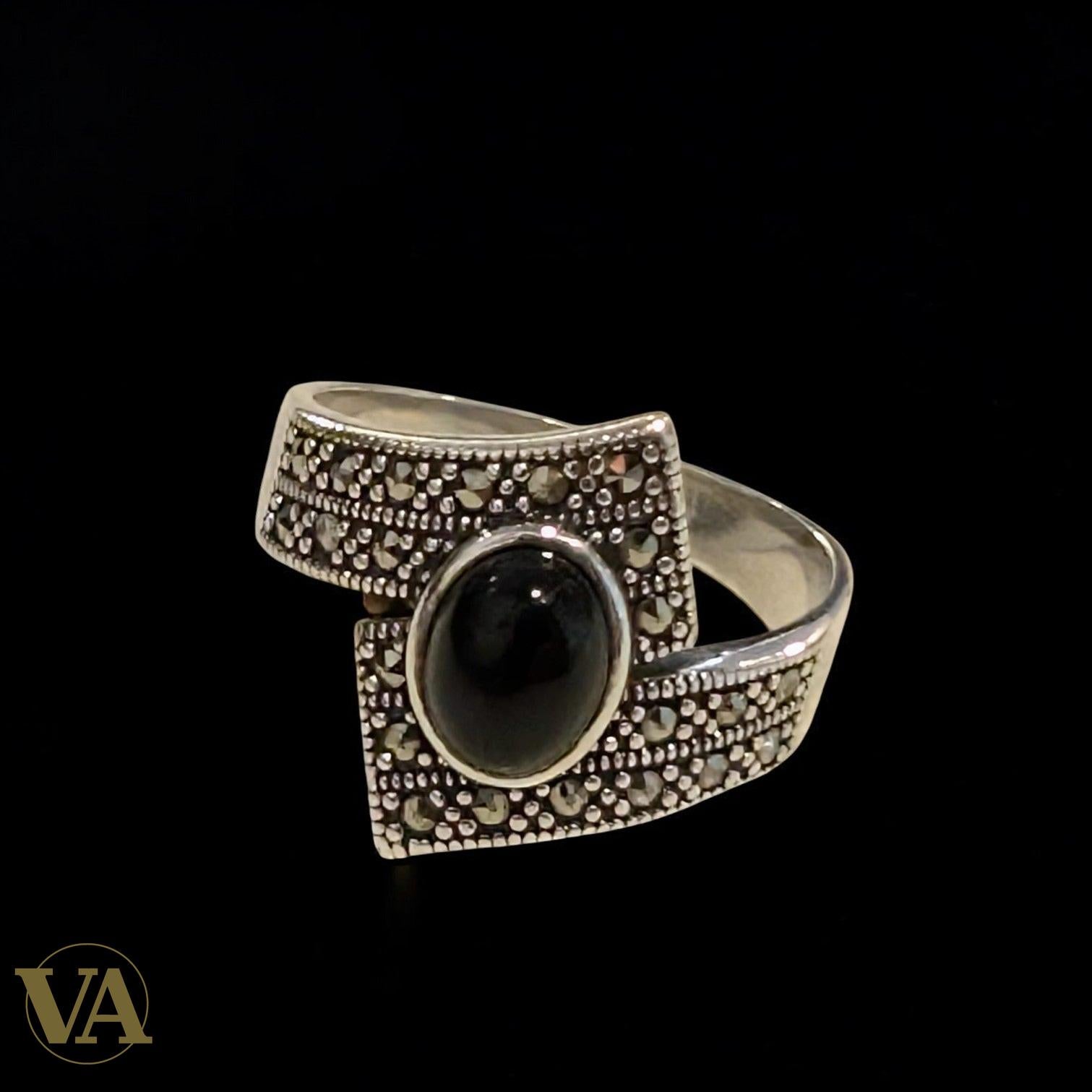 Bague Argent 925 Bleu Saphir & Marcassites – Ovale Vintage